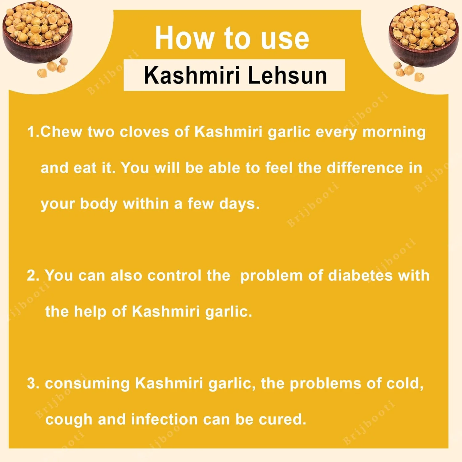 Brijbooti Kashmiri Garlic (Lehsun) 100% Fresh & Natural Organic Single Clove Garlic, Snow Mountain Garlic, Allium Sativum, Garlic Is A Good Source Of Manganese, Vitamins B6 & C | 100gm 0.2lbs - Image 3