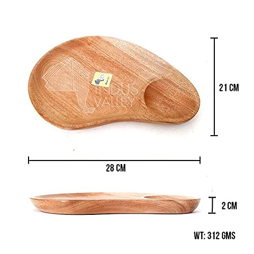 Brown Neem Wood Serving Platter For Serving Fruits | Vegetable Platter, Cookies, Chocolates, Cereals, Snacks, Salad, Dry Fruits, Chips - 28cm - Mango Shaped Platter - Image 3