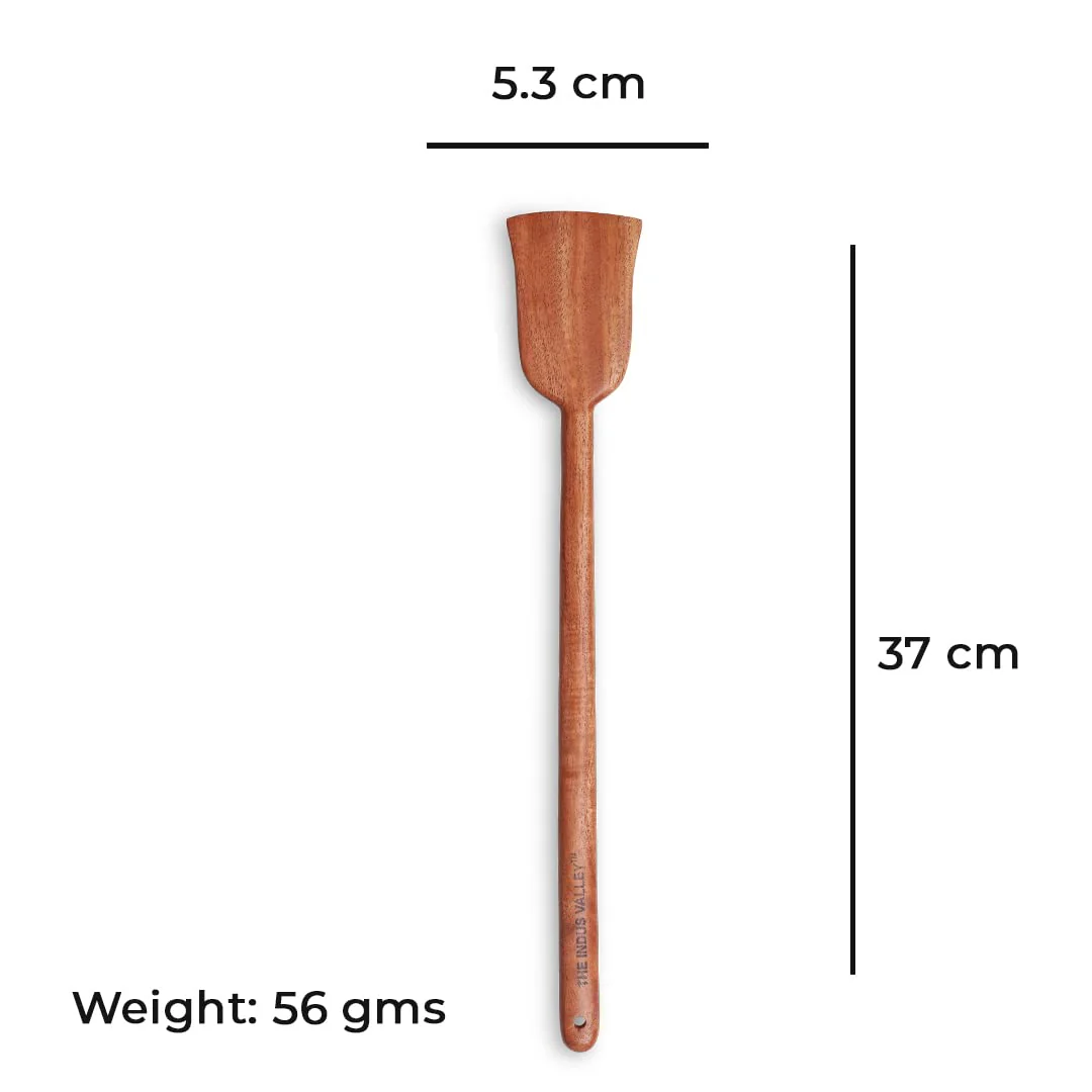 Brown Neem Wooden Large Flip, Spatula, Ladle For Cooking Dosa, Roti, Chapati | Kitchen Tools - No Harmful Polish, Naturally Non-Stick | Handmade - 37 Cm, 56 Gms - Image 3