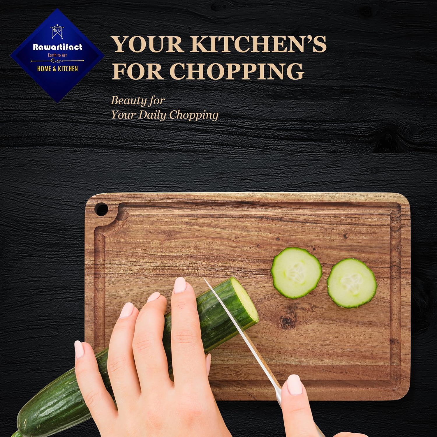 Brown Wood Cutting Boards For Kitchen | Wooden Chopping Board - Serving Platter - Rolling Board- Bread Board With Juice Groove For Vegetables, Fruits & Cheese - Image 5