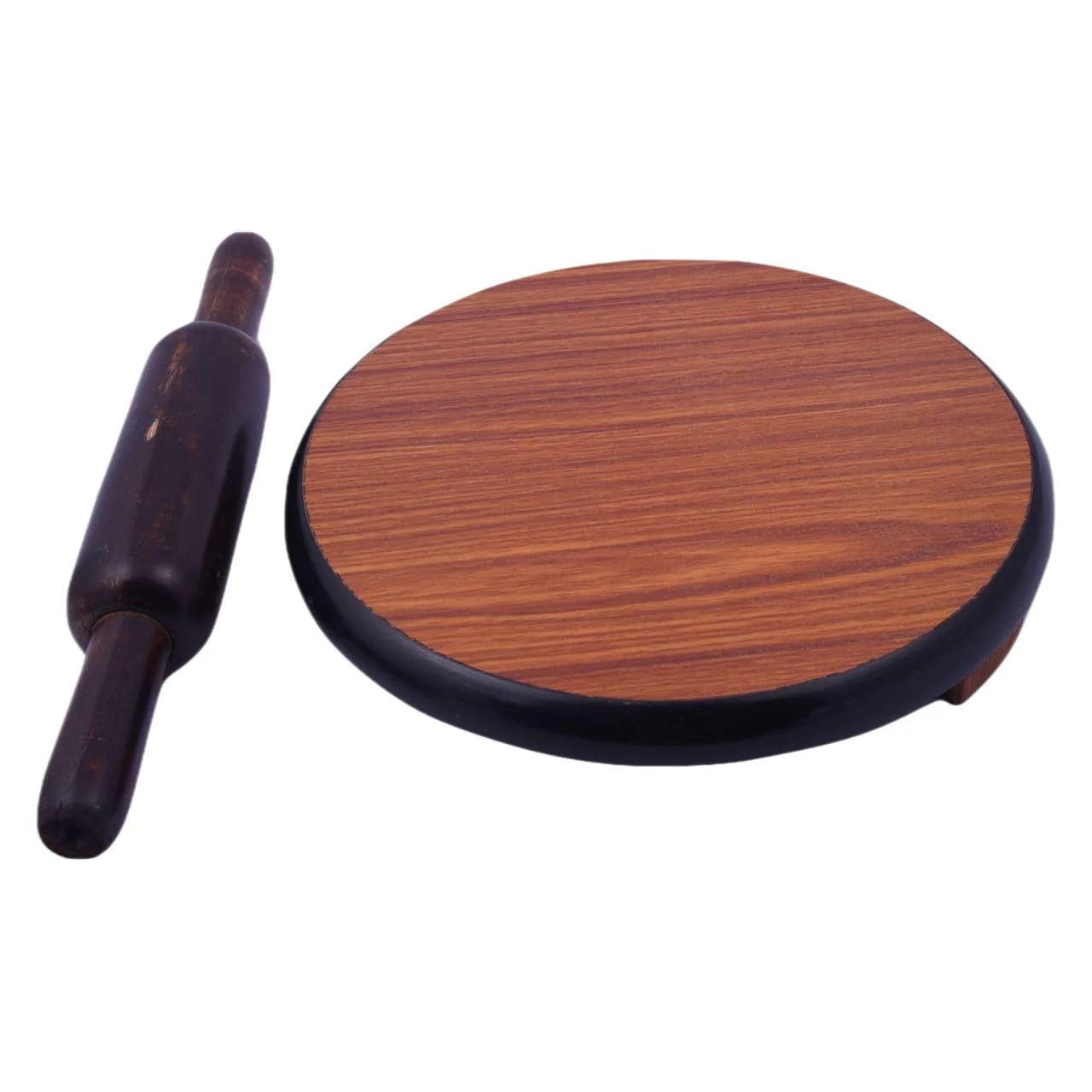 Brown Wooden Chakla With Wooden Rolling Pin Or Belan - 9 Inch | Roti Maker, Rolling Board - Image 4