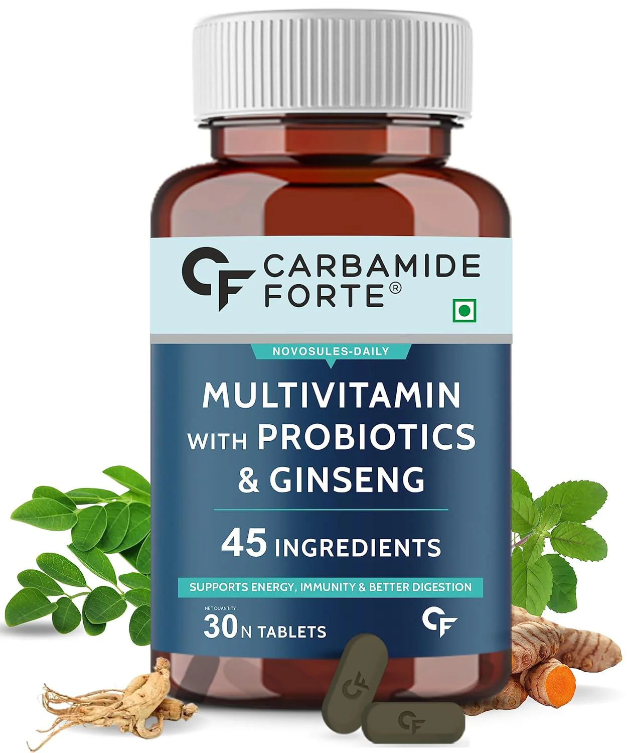 Carbamide Forte Multivitamin For Men With 45 Ingredients, Multivitamin Tablet With Ginseng, Grape Seed Extract, Vitamin C, & Vitamin K2 Mk7 | 30 Veg Tablets 100gm 0.2lbs