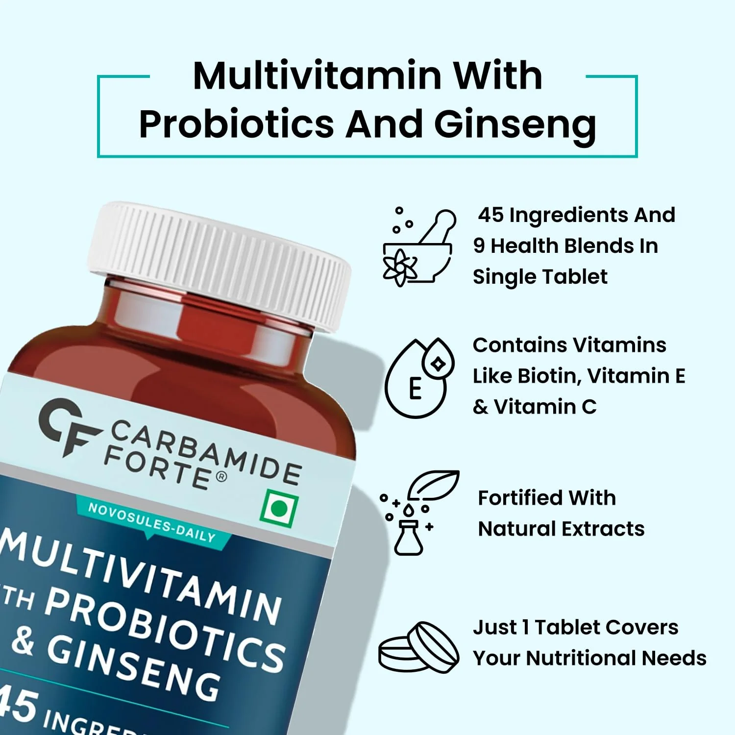 Carbamide Forte Multivitamin For Men With 45 Ingredients, Multivitamin Tablet With Ginseng, Grape Seed Extract, Vitamin C, & Vitamin K2 Mk7 | 30 Veg Tablets 100gm 0.2lbs - Image 2