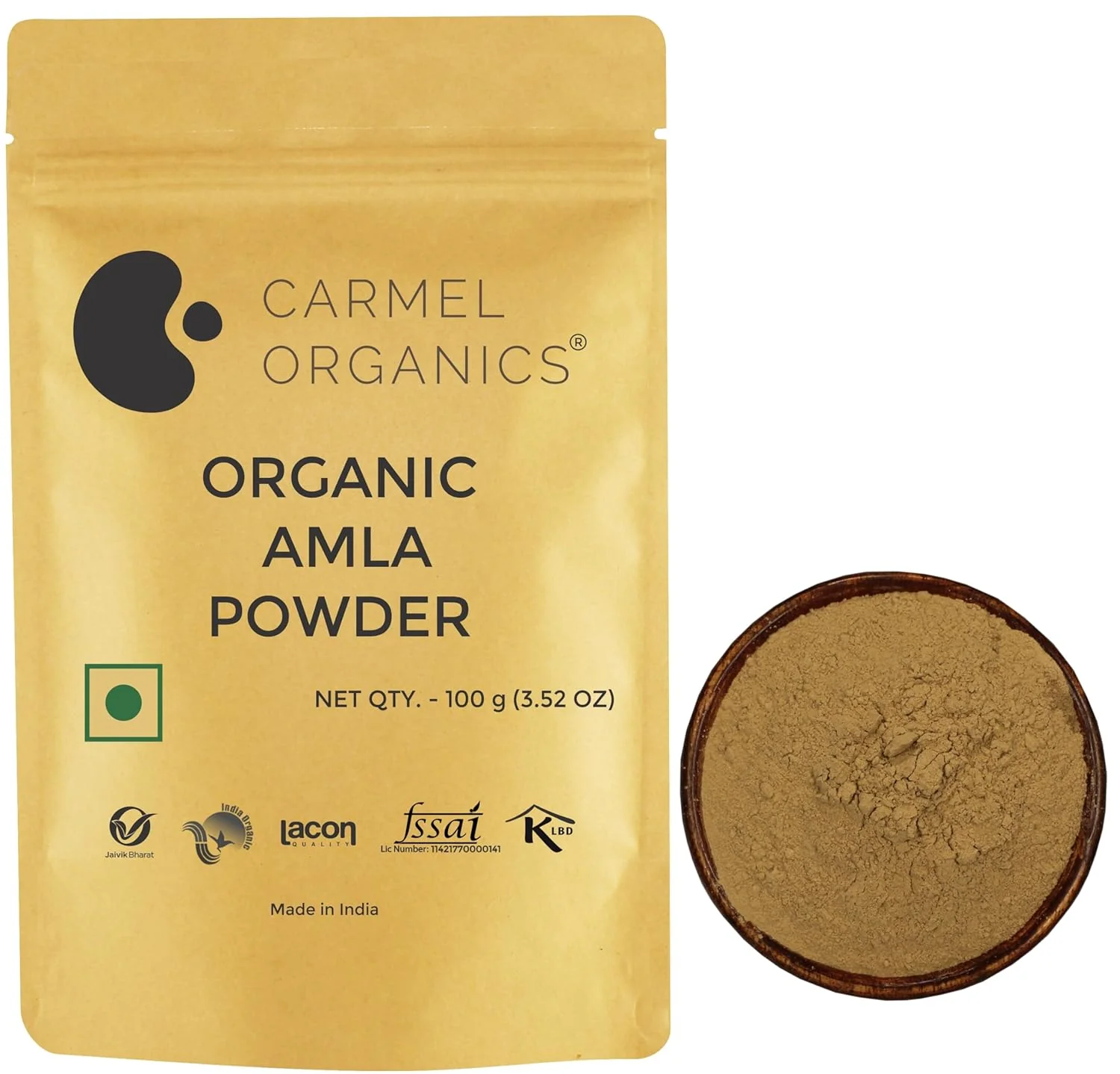 Carmel Organics Amla Fruit Powder Jaivik Bharat Certified | Indian Gooseberries Powder Malanelli, Amalakkamu, Usirikai Powder, No Added Preservatives | 100gm 0.2lbs