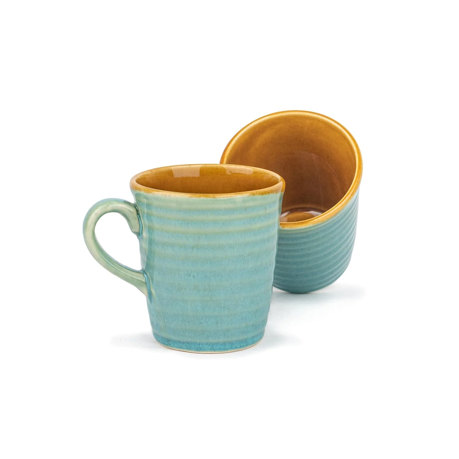 Ceramic Artisanal Coffee Cup Set Of 4 - 290ml Each, Turquoise Blue | Medium Cup With Glossy Finish - Stoneware Coffee Cup Set | Ceramic Everyday Cup - Microwave Safe & Dishwasher Safe - Image 3
