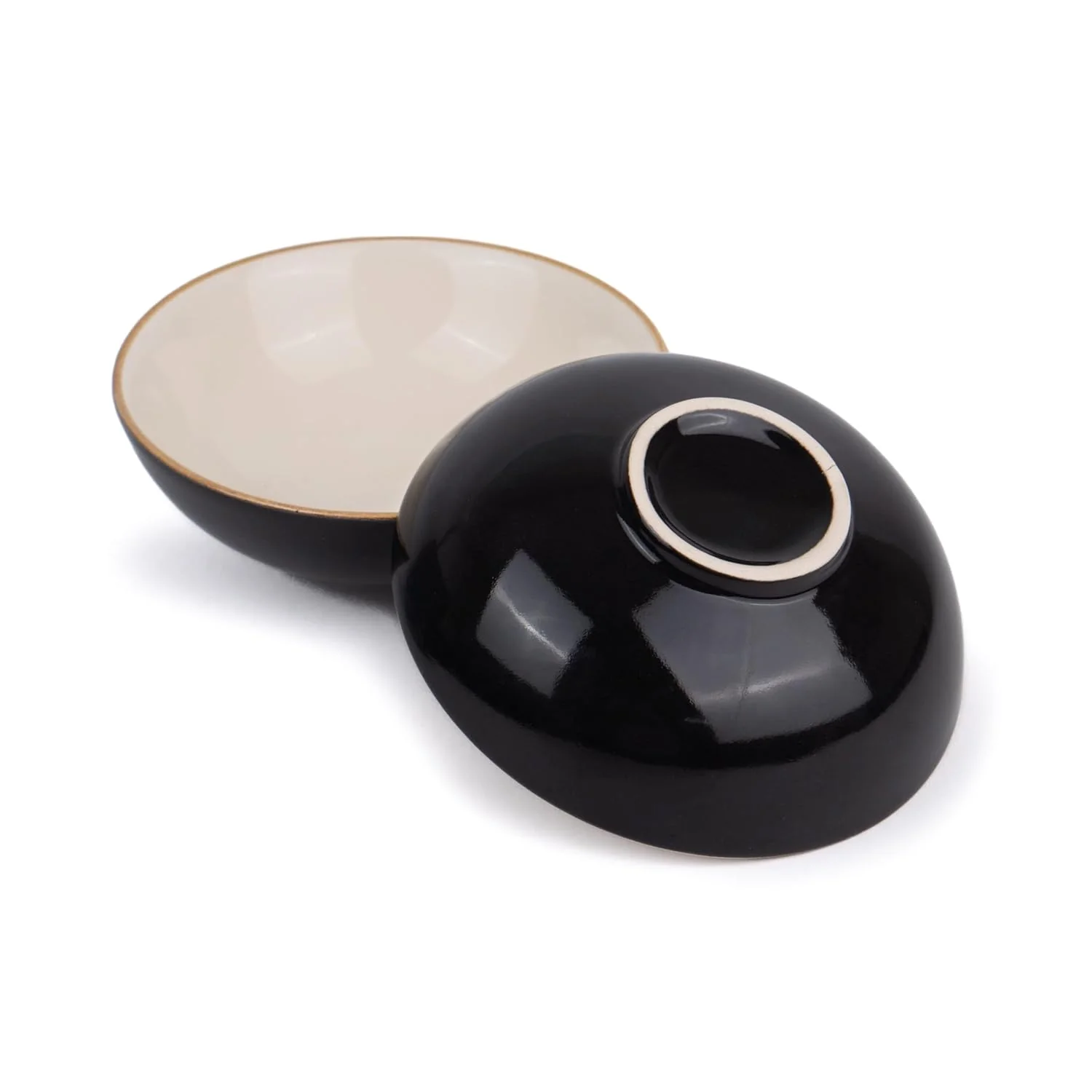 Ceramic Bowl Set Of 4 Pieces For Snacks - 13cm, Black Ivory | Dessert Bowl With Glossy Finish - Premium Stoneware | Microwave Safe Halwa Plates - Image 2