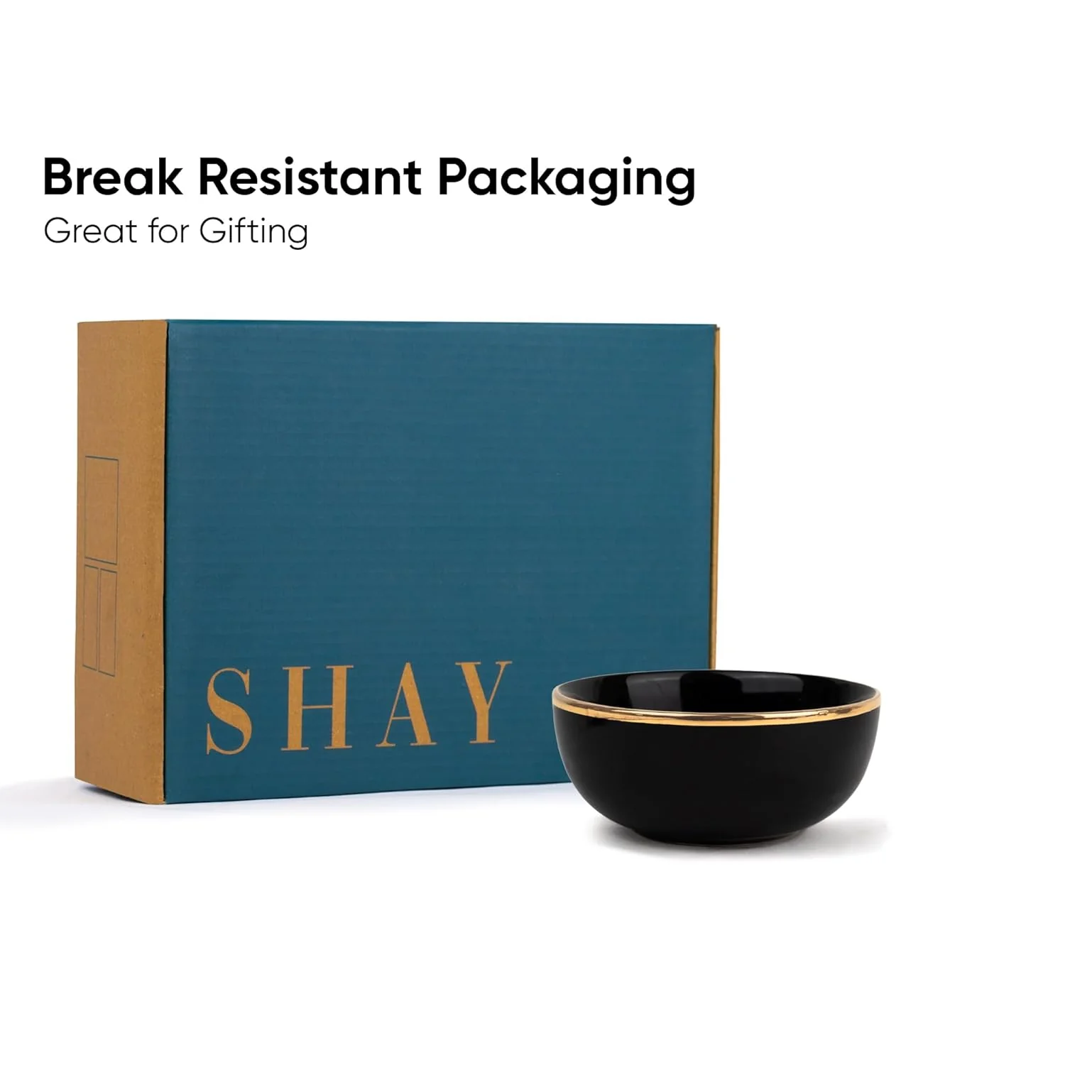 Ceramic Bowl Set Of 4 Pieces For Snacks - 330ml Each, Black Gold | Maggie Bowl, Noodle Bowl With Glossy Finish - Premium Stoneware | Microwave Safe & Dishwasher Safe - Image 6