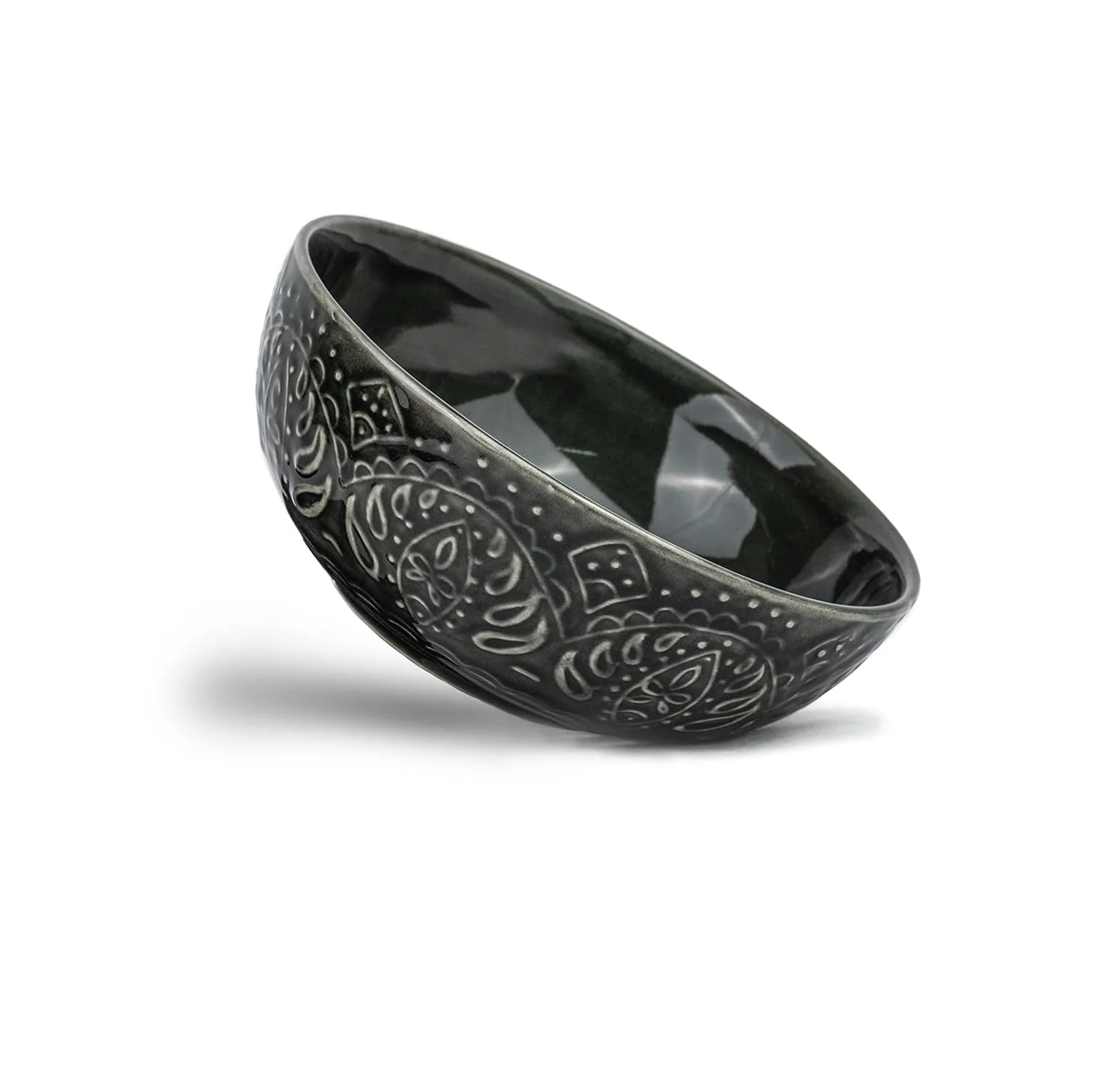 Ceramic Carving Large Serving Bowls Set Of 1 Pc - 1200ml, Black Carving | Premium Ceramic Bowls - Large Size | Microwave Safe Bowls - Bowl Sets With Glossy Finish | Ceramic Bowl - Image 2