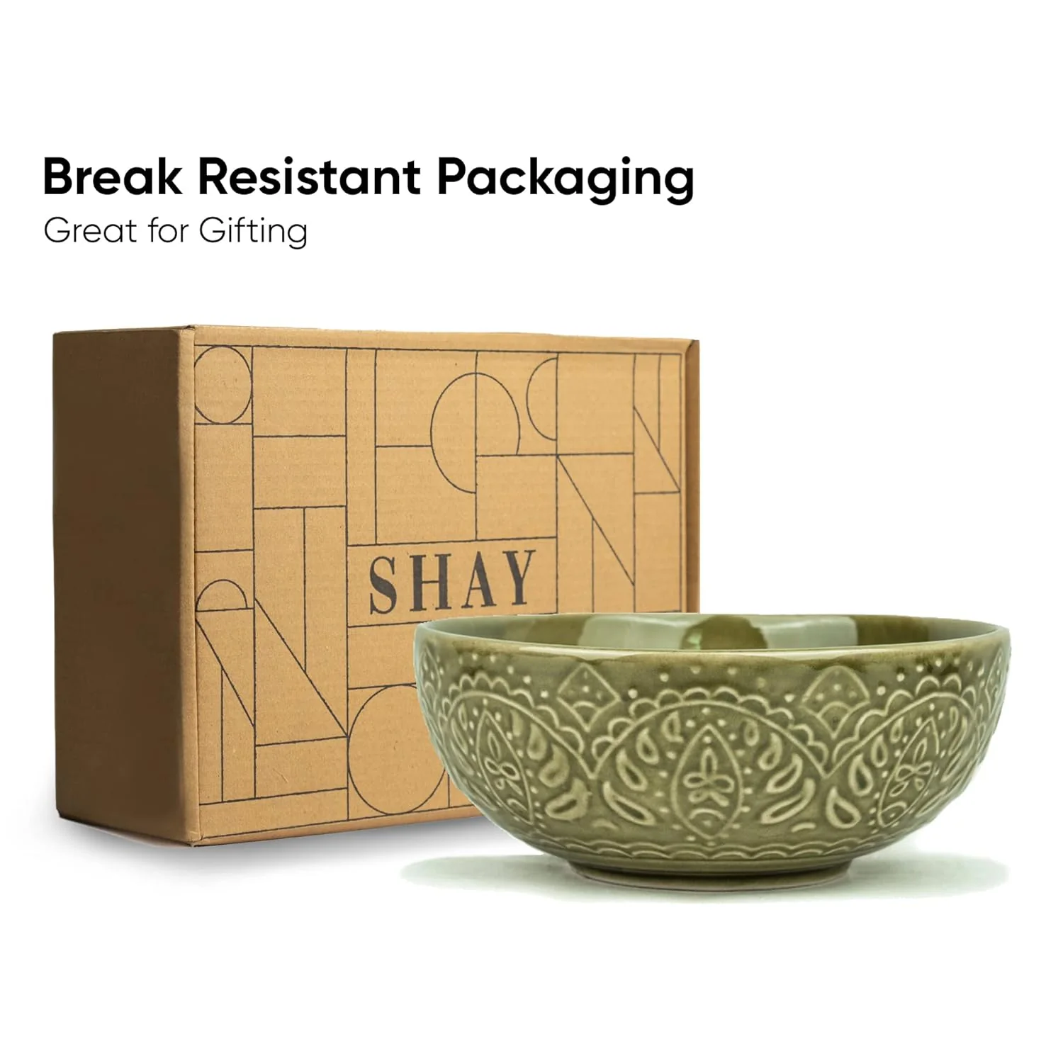 Ceramic Carving Large Serving Bowls Set Of 1 Pc - 1200ml, Mehndi Green Carving | Premium Ceramic Bowls - Large Size | Microwave Safe Bowls - Bowl Sets With Glossy Finish | Ceramic Bowl - Image 6