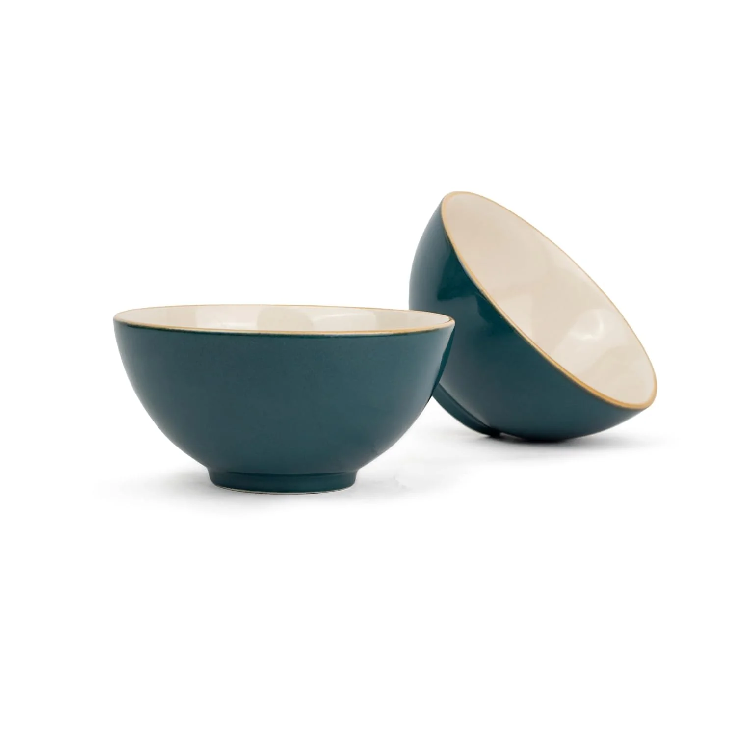 Ceramic Cereal Bowl Set Of 2 Pieces - 15cm, Teal Ivory, 600ml Each | Glossy Finish - Stoneware Ceramic Serving Bowls | Cereal Bowl - Maggi Bowl - Ceramic Bowl | Microwave Safe - Image 2