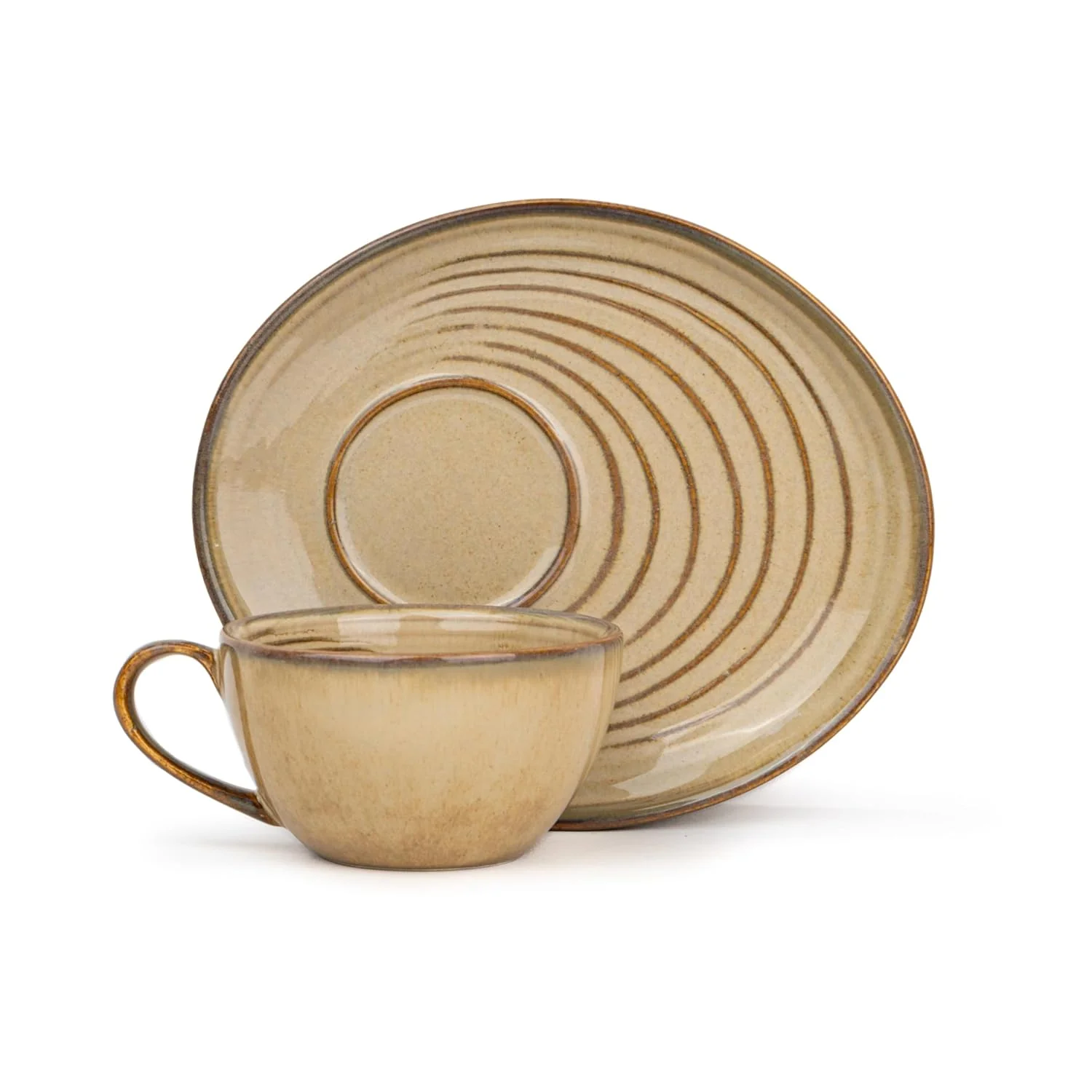 Ceramic Coffee Cup Saucer Set - Beige Reactive, 250ml | Ceramic Mug With Glossy Finish | Mug For Coffee - Ceramic Coffee Mug | 1 Cup + 1 Saucer - Microwave Safe - Image 2
