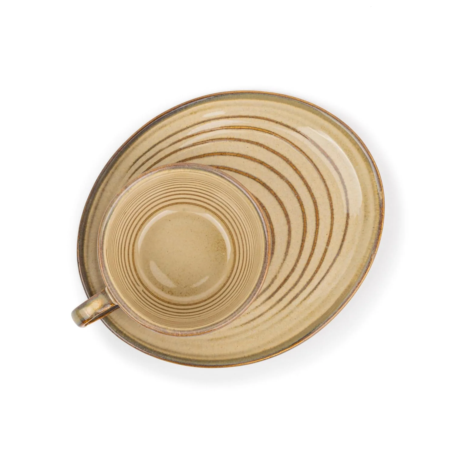 Ceramic Coffee Cup Saucer Set - Beige Reactive, 250ml | Ceramic Mug With Glossy Finish | Mug For Coffee - Ceramic Coffee Mug | 1 Cup + 1 Saucer - Microwave Safe - Image 3