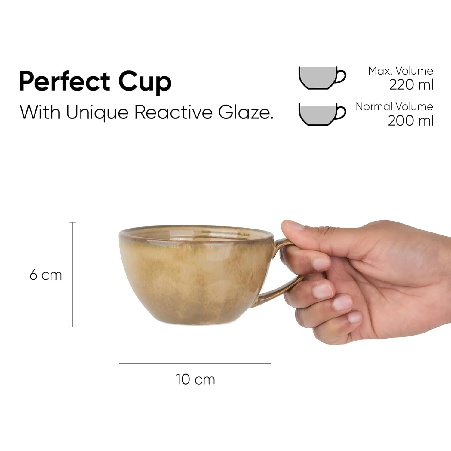 Ceramic Coffee Cup Saucer Set - Beige Reactive, 250ml | Ceramic Mug With Glossy Finish | Mug For Coffee - Ceramic Coffee Mug | 1 Cup + 1 Saucer - Microwave Safe - Image 5