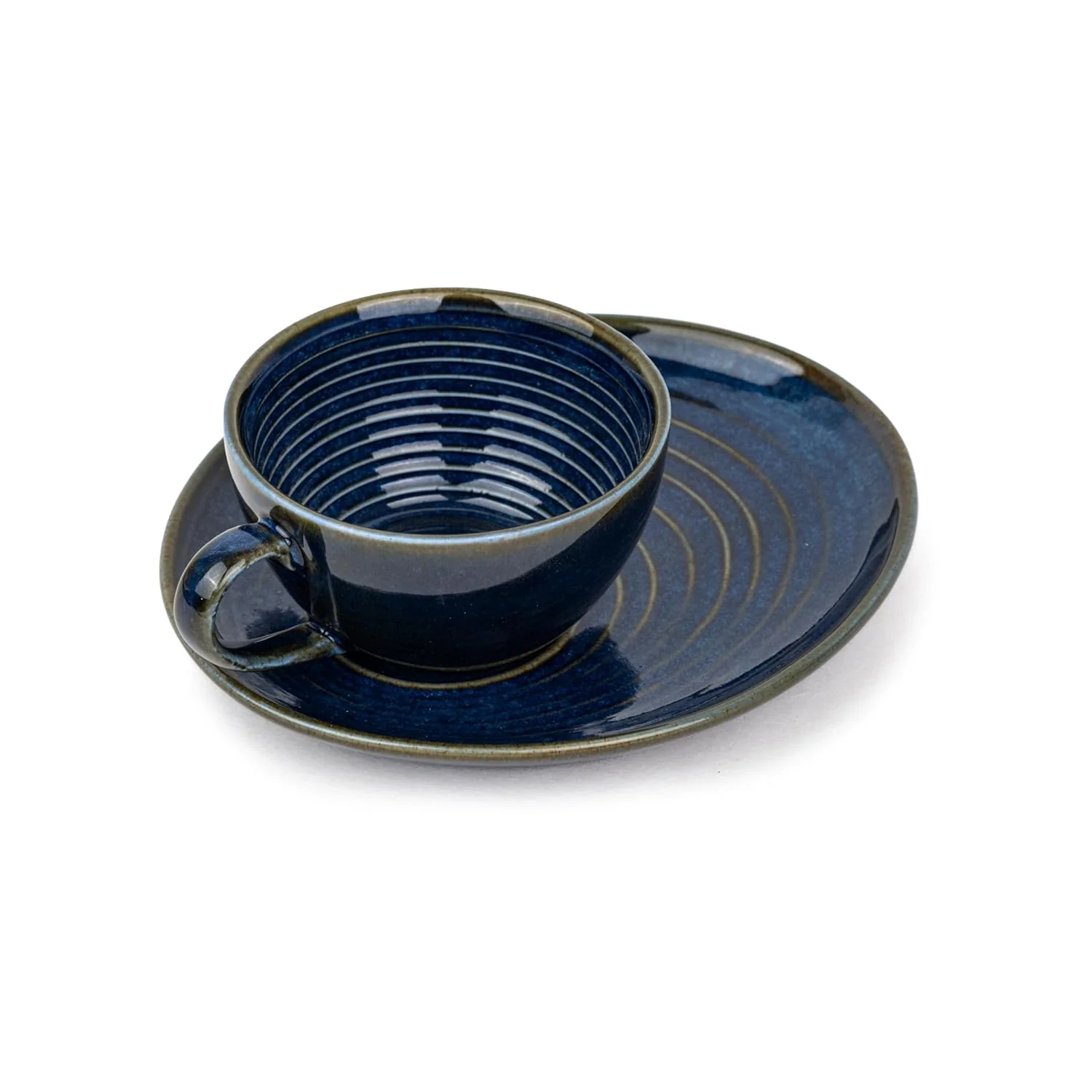 Ceramic Coffee Cup Saucer Set - Blue Green, 250ml, Ceramic Mug With Glossy Finish | Mug For Coffee - Ceramic Coffee Mug | 1 Cup + 1 Saucer - Microwave Safe - Image 2