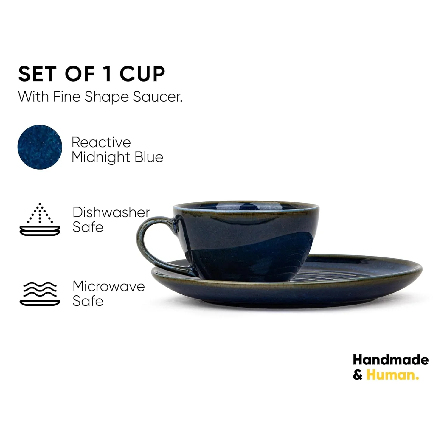 Ceramic Coffee Cup Saucer Set - Blue Green, 250ml, Ceramic Mug With Glossy Finish | Mug For Coffee - Ceramic Coffee Mug | 1 Cup + 1 Saucer - Microwave Safe - Image 3