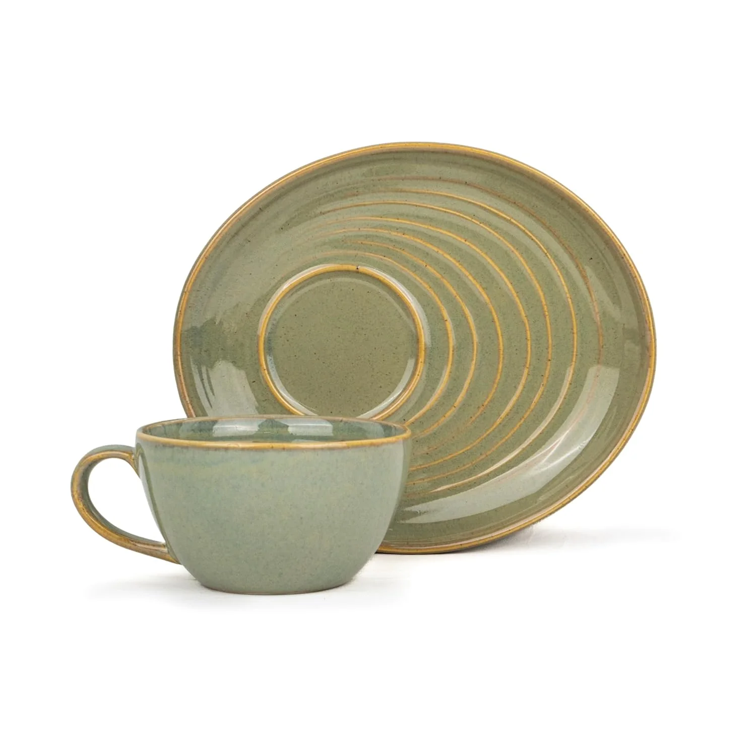 Ceramic Coffee Cup Saucer Set - Pista Green, 250ml | Ceramic Mug With Glossy Finish | Mug For Coffee - Ceramic Coffee Mug | 1 Cup + 1 Saucer - Microwave Safe - Image 2