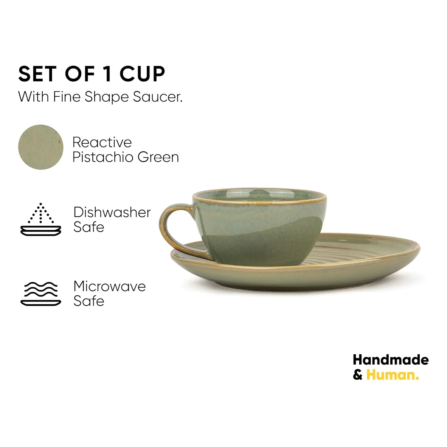 Ceramic Coffee Cup Saucer Set - Pista Green, 250ml | Ceramic Mug With Glossy Finish | Mug For Coffee - Ceramic Coffee Mug | 1 Cup + 1 Saucer - Microwave Safe - Image 4