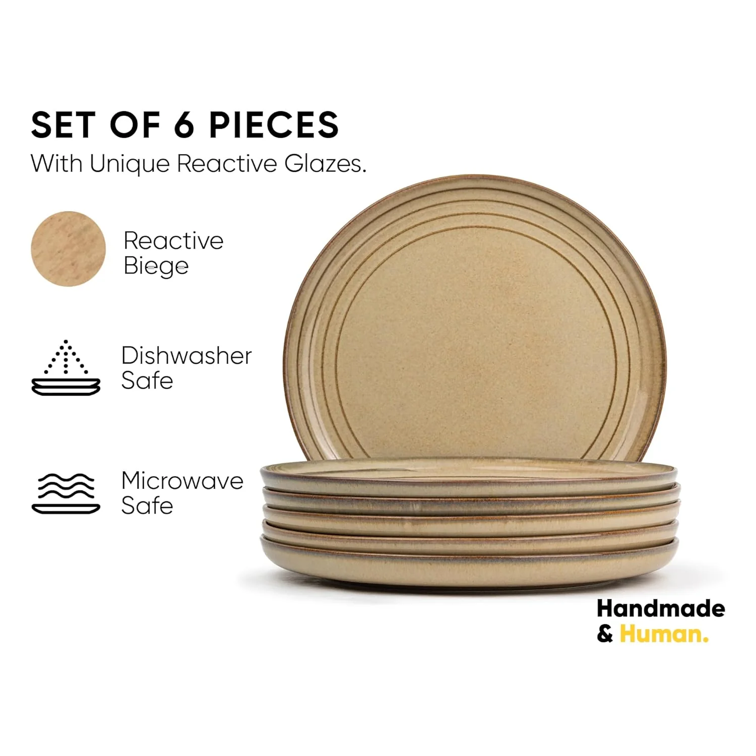 Ceramic Dinner Plates Set Of 6 Pieces, Beige Reactive | Ceramic Plates Set - Glossy Finish Plate Set | Ceramic Dinner Plates - Set Of 6 Plates For Dinner | Microwave Safe & Chip Resistant - Image 3