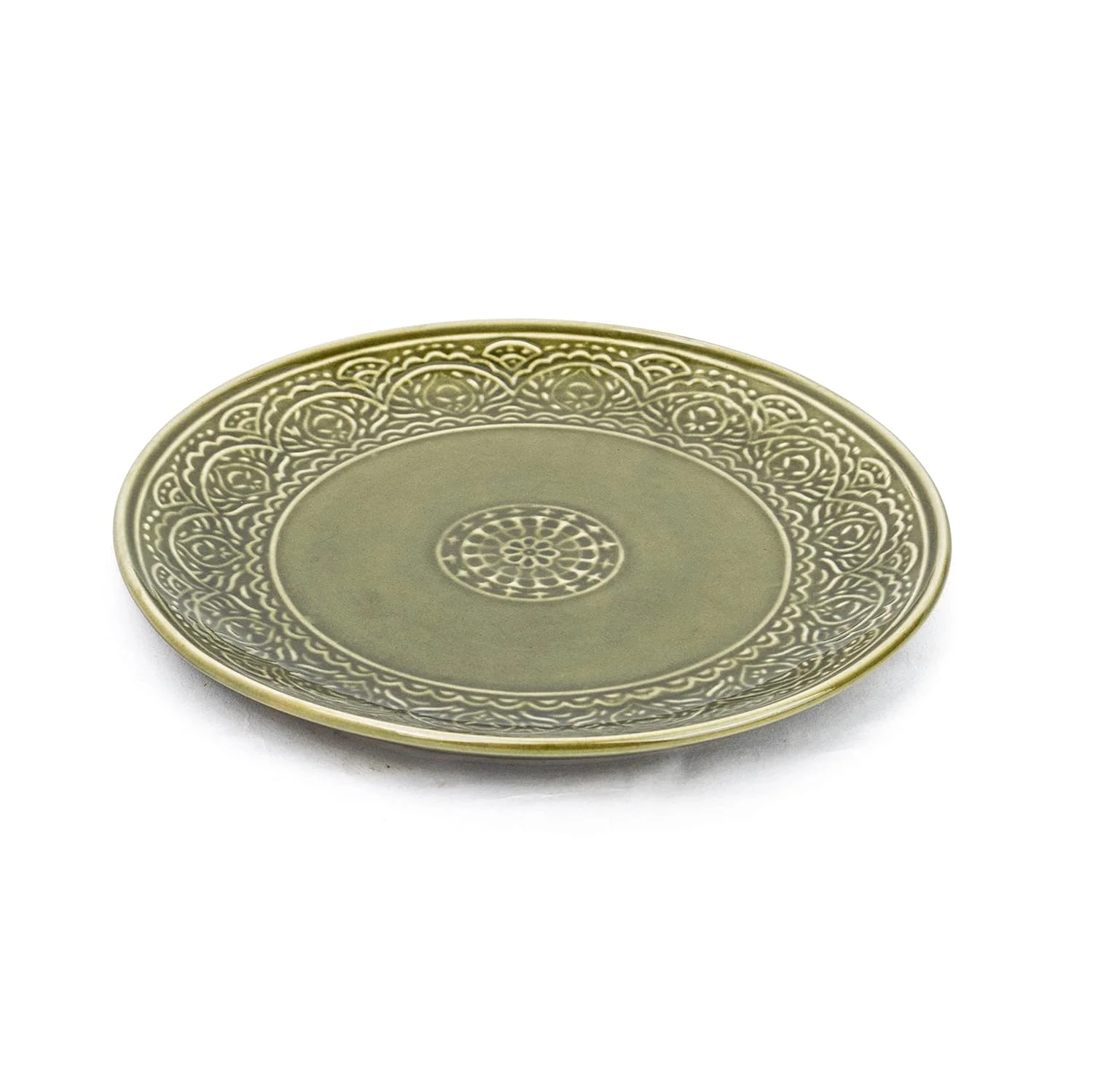 Ceramic Dinner Plates Set Of 6 Pieces, Mehndi Green Carving Series | Ceramic Plates Set With Glossy Finish - Dinner Plates Ceramic | Set Of 6 Plates For Dinner - Microwave Safe & Chip Resistant - Image 4