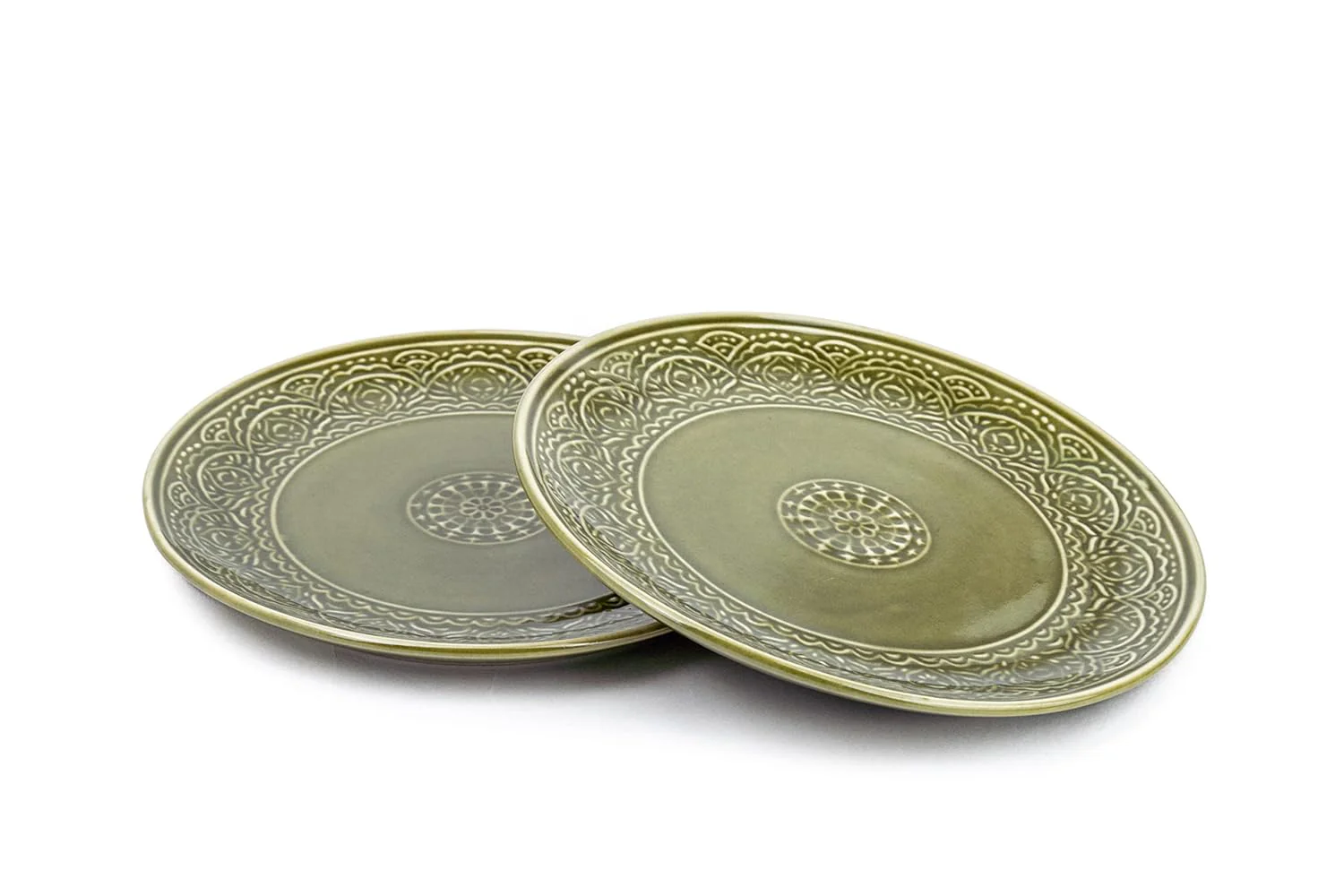 Ceramic Dinner Plates Set Of 6 Pieces, Mehndi Green Carving Series | Ceramic Plates Set With Glossy Finish - Dinner Plates Ceramic | Set Of 6 Plates For Dinner - Microwave Safe & Chip Resistant - Image 5