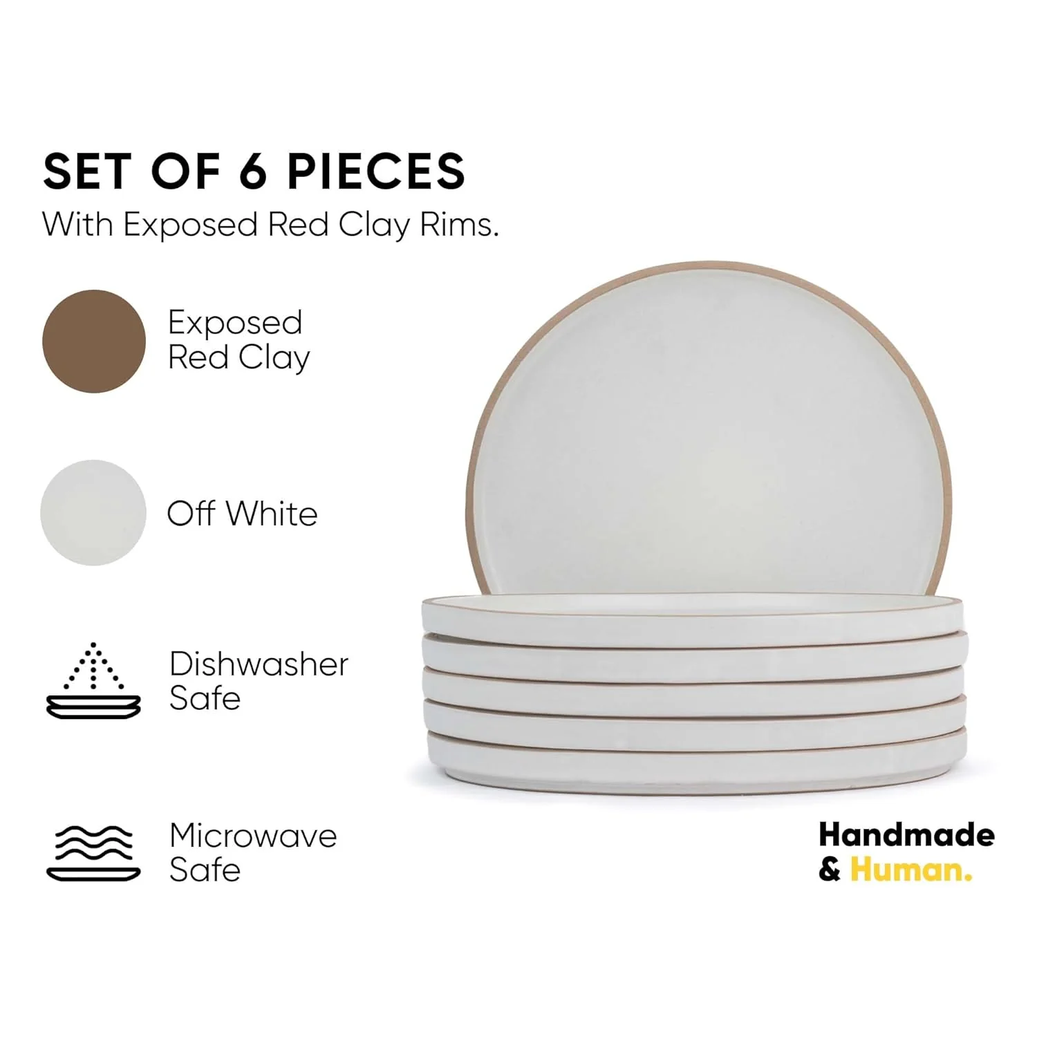 Ceramic Dinner Plates Set Of 6 Pieces, Off White | Ceramic Plates Set With Matte Finish - Premium Stoneware | Dinner Plates Ceramic - Japandi Dinner Plates - Image 2