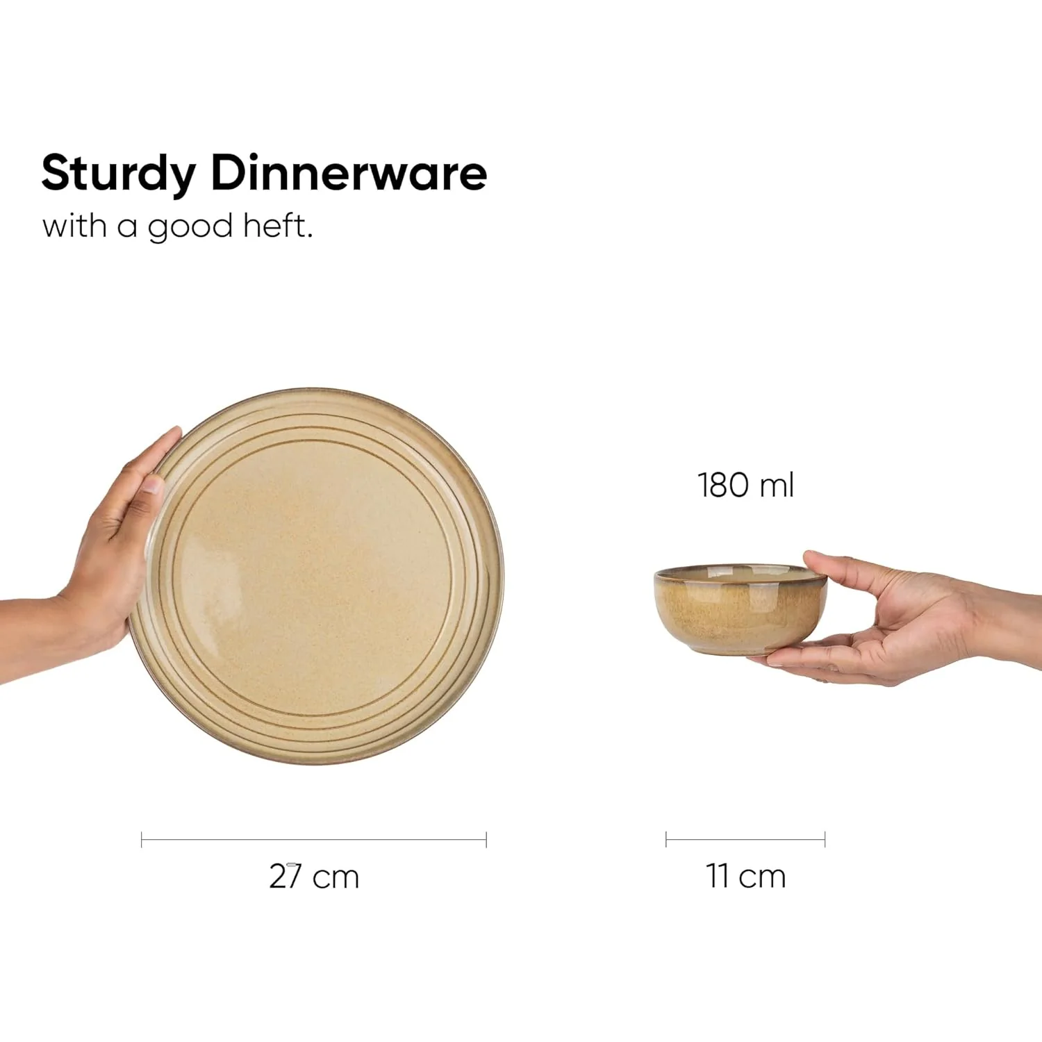 Ceramic Dinner Set Of 12 Pcs, Beige Reactive | Crockery Set For Dining Table - Dining Sets Crockery Items | Glossy Finish Premium Stoneware Dinner Set | 6 Dinner Plates+ 6 Veg Bowls, 180ml Each - Image 4