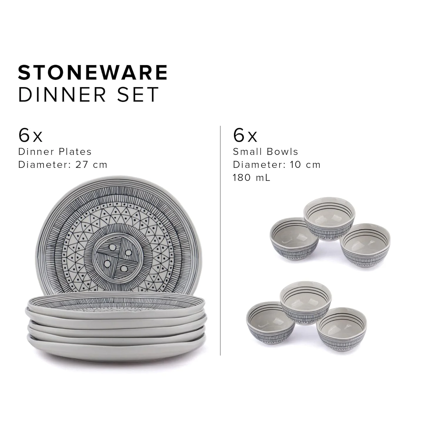 Ceramic Dinner Set Of 12 Pcs, Ivory | Crockery Set For Dining Table - Dining Sets Crockery Items | Glossy Finish Premium Stoneware - 6 Dinner Plates+ 6 Veg Bowls, 180ml Each - Image 3