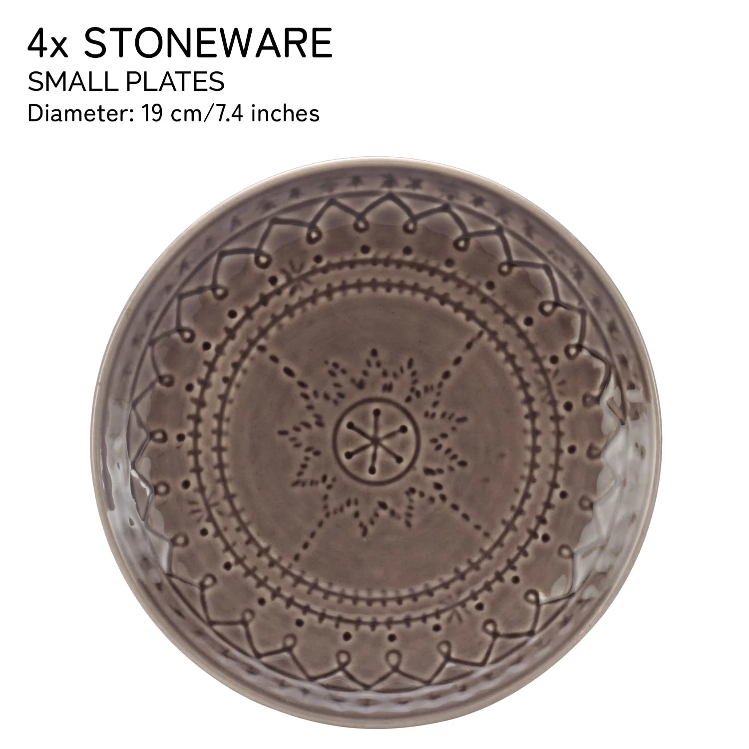 Ceramic Hand Glazed Stoneware Embossed Small Plates Set Of 4 - 7.4 Inch, Ash Grey | Microwave Safe & Dishwasher Safe – Handcrafted Quarter Plates Set - Image 3