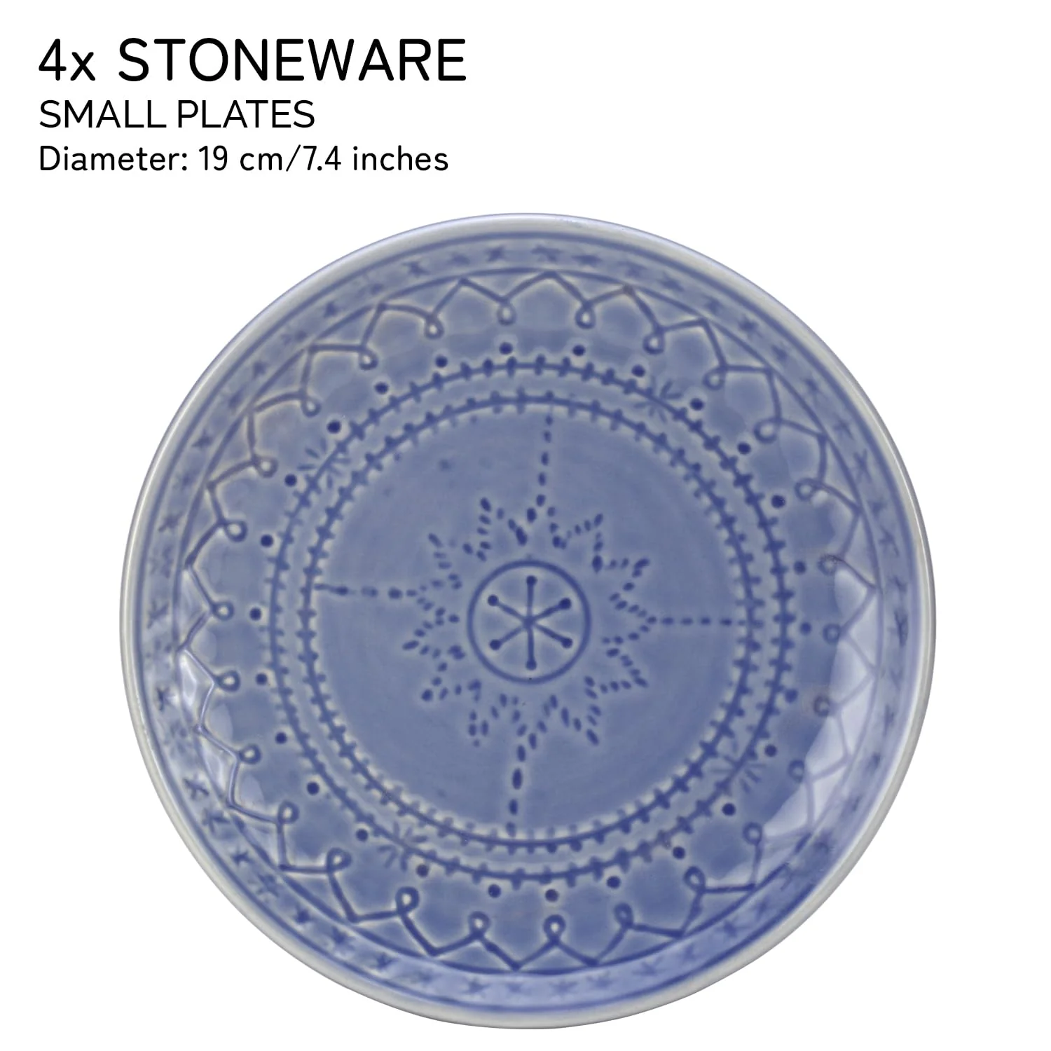 Ceramic Hand Glazed Stoneware Embossed Small Plates Set Of 4 - 7.4 Inch, Mist Blue | Microwave Safe & Dishwasher Safe – Handcrafted Quarter Plates Set - Image 3