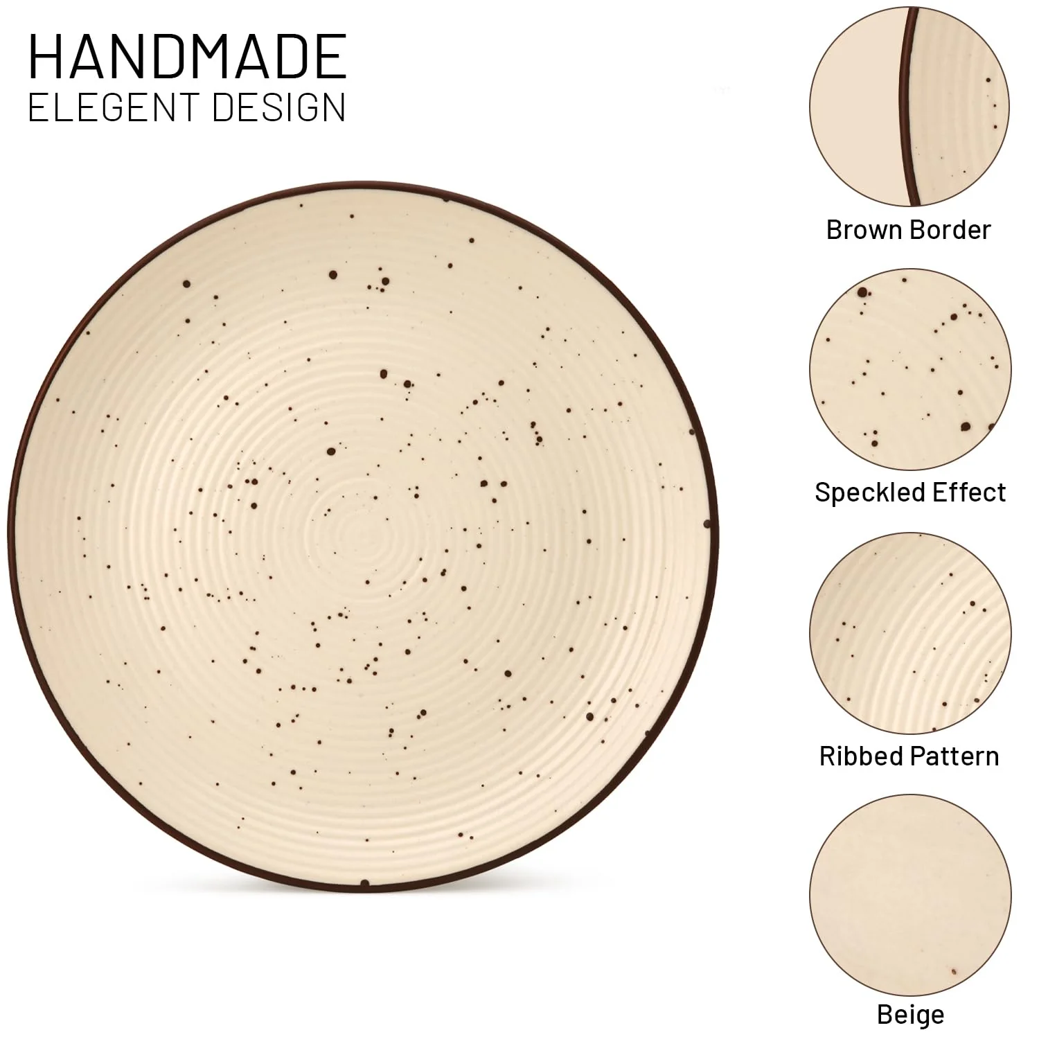 Ceramic Hand Glazed Stoneware Large Dinner Plates Set Of 4 - 10.6 Inch, Beige | Microwave Safe & Dishwasher Safe - Handcrafted Dinner Plates - Image 5