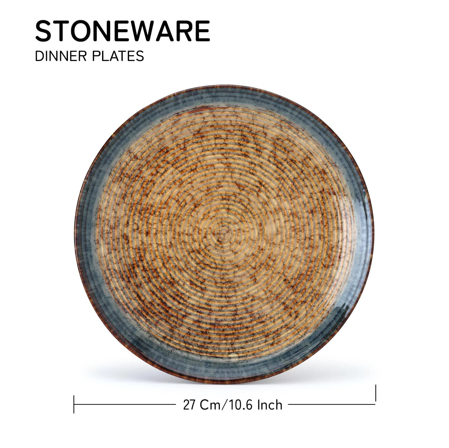 Ceramic Hand Glazed Stoneware Large Reactive Dinner Plates Set Of 6 - 10.6 Inch, Peanut Brown | Microwave Safe & Dishwasher Safe - Handcrafted Dinner Plates - Image 3