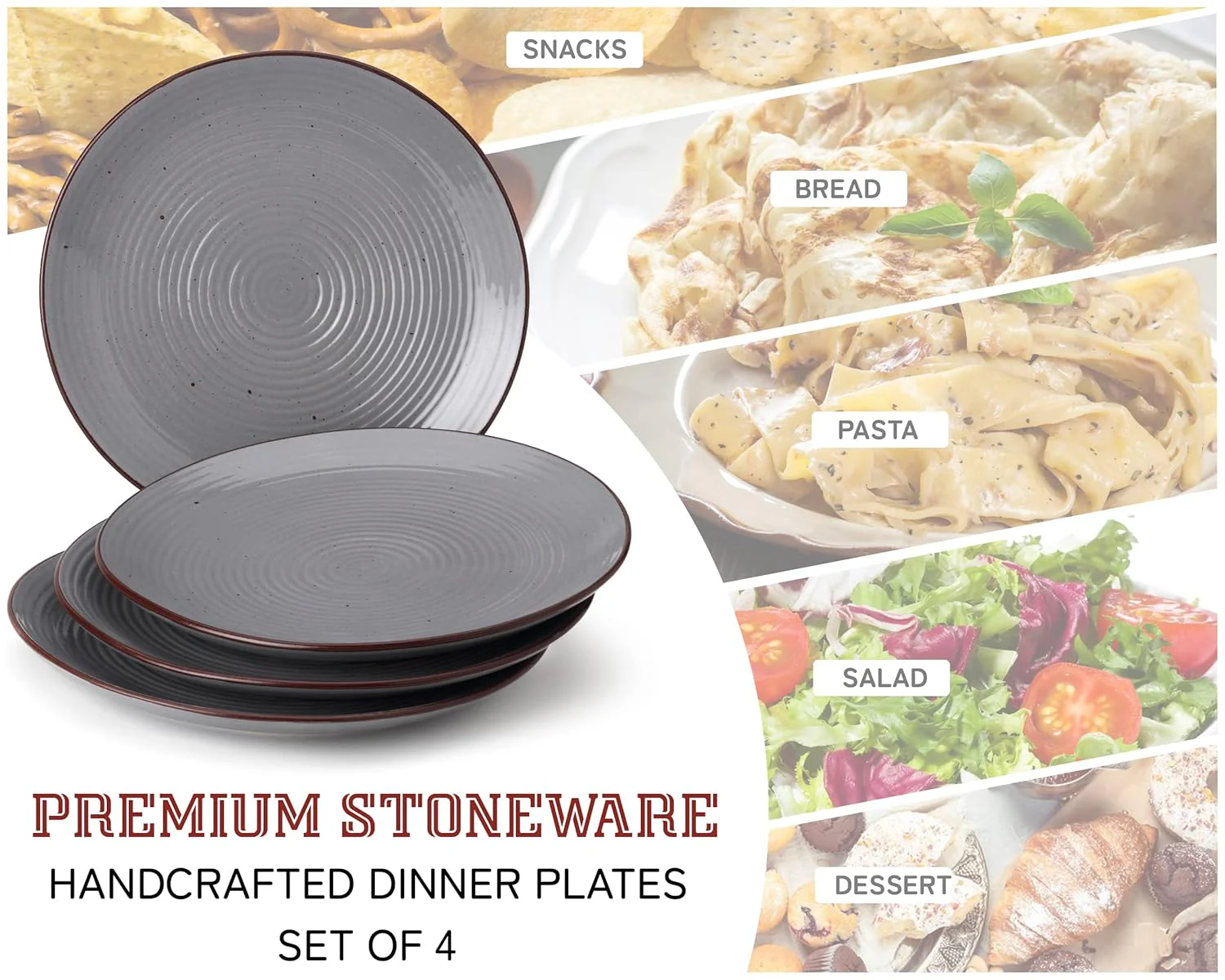 Ceramic Handcrafted Serving Dinner Plates Set Of 4 - 10 Inch, Grey | Scratch Resistant, Microwave Safe & Dishwasher Safe - Handcrafted Dinner Plates - Image 6