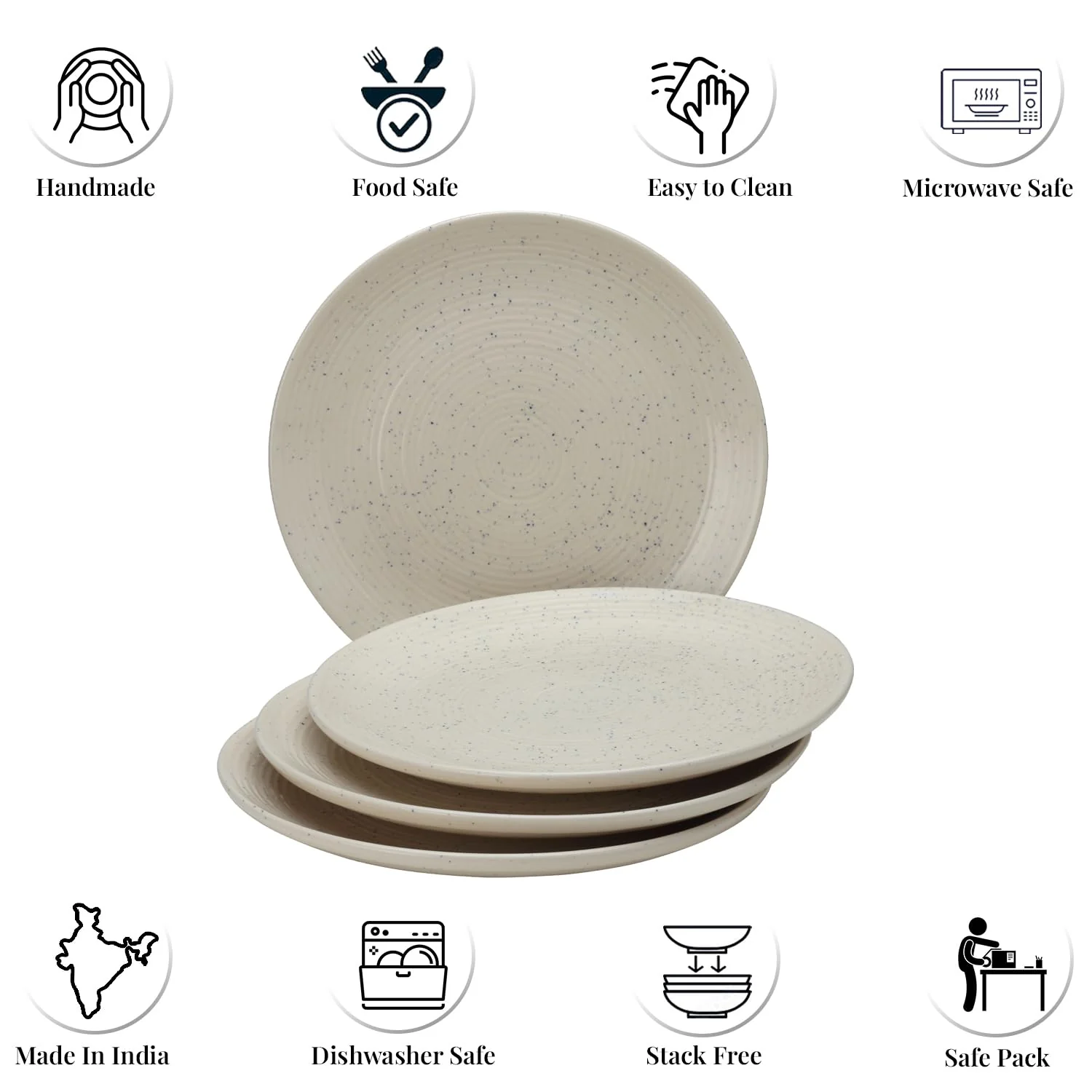 Ceramic Handcrafted Serving Dinner Plates Set Of 4 - 10 Inch, Ivory White | Scratch Resistant, Microwave Safe & Dishwasher Safe - Handcrafted Dinner Plates - Image 4
