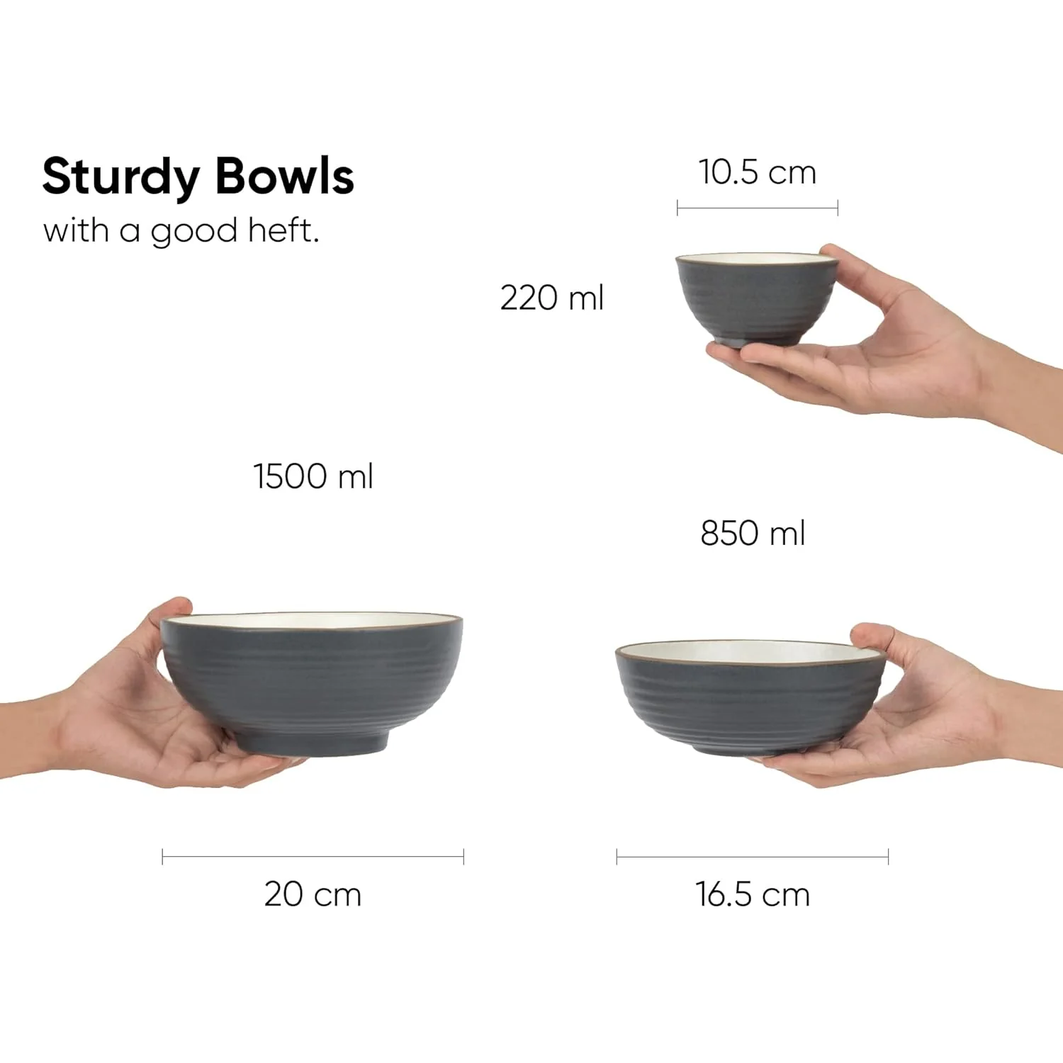 Ceramic Japandi Dinner Set - 21 Pcs, Grey & White | Crockery Set With Matte Finish - 6 Dinner Plates+ 6 Quarter Plates+ 6 Veg Bowls, 220ml Each+ 2 Medium Serving Bowls, 850ml Each+ 1 Large Bowl, 1500ml - Image 5
