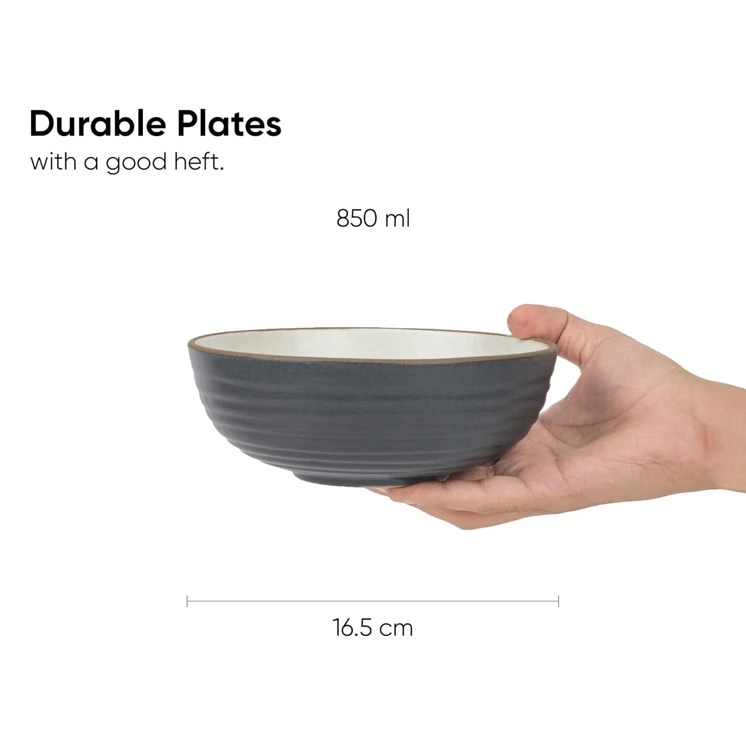 Ceramic Japandi Medium Pasta Bowl Set Of 2 Pieces - 17cm, Grey & White, 850ml Each | Stoneware Ceramic Serving Bowls - 1 Grey Bowl + 1 White Bowl | Deep Plate - Ceramic Bowl With Matte Finish - Image 4