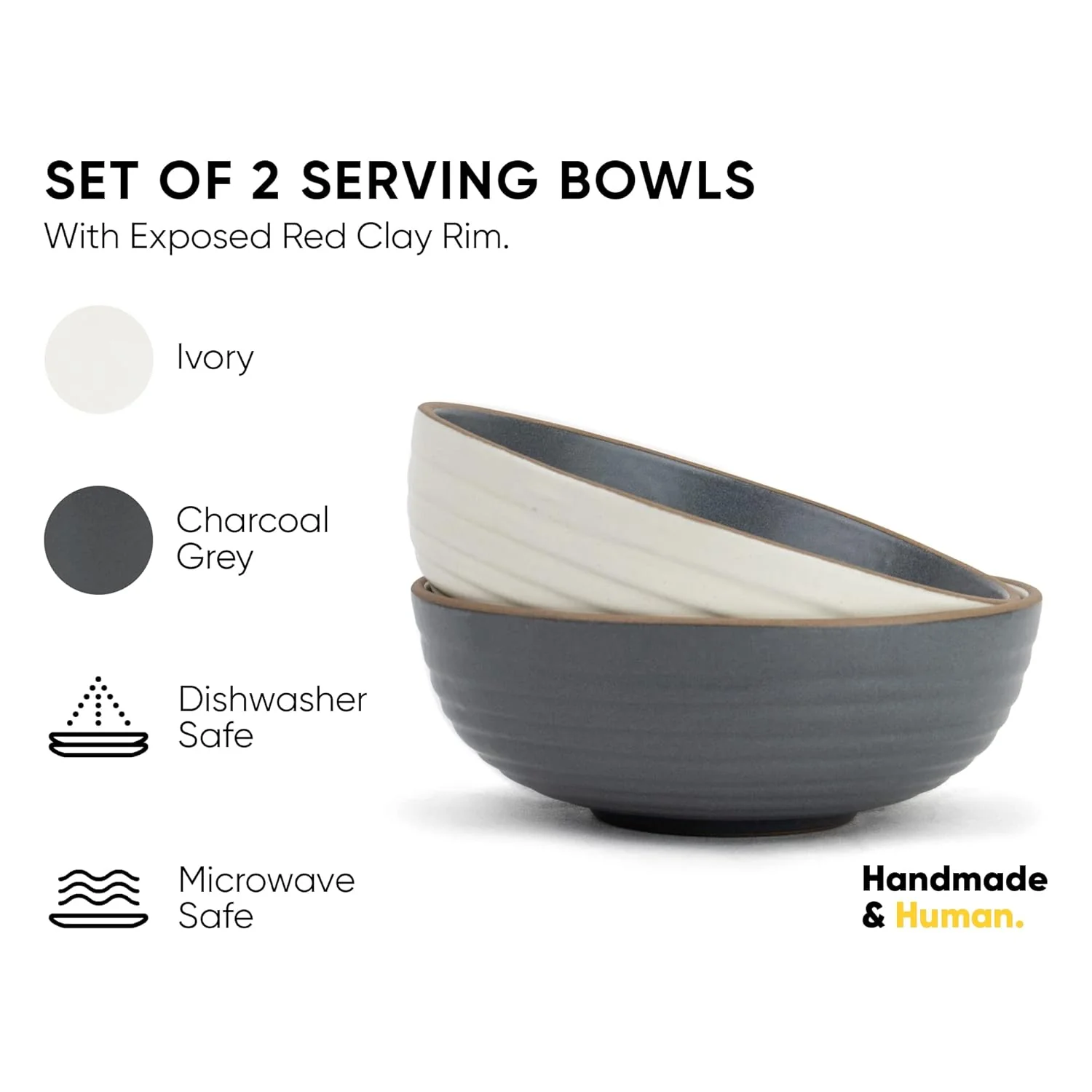Ceramic Japandi Medium Pasta Bowl Set Of 2 Pieces - 17cm, Grey & White, 850ml Each | Stoneware Ceramic Serving Bowls - 1 Grey Bowl + 1 White Bowl | Deep Plate - Ceramic Bowl With Matte Finish - Image 5