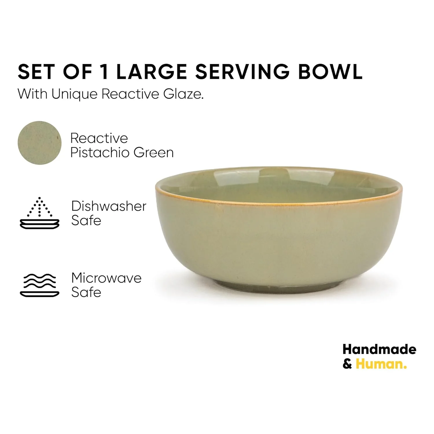 Ceramic Large Bowl, 1500ml - 21cm, 1 Piece, Pistachio Green | Stoneware Ceramic Serving Bowls - Ceramic Bowl With Glossy Finish | Pasta Serving Bowl - Microwave Safe & Dishwasher Safe - Image 3