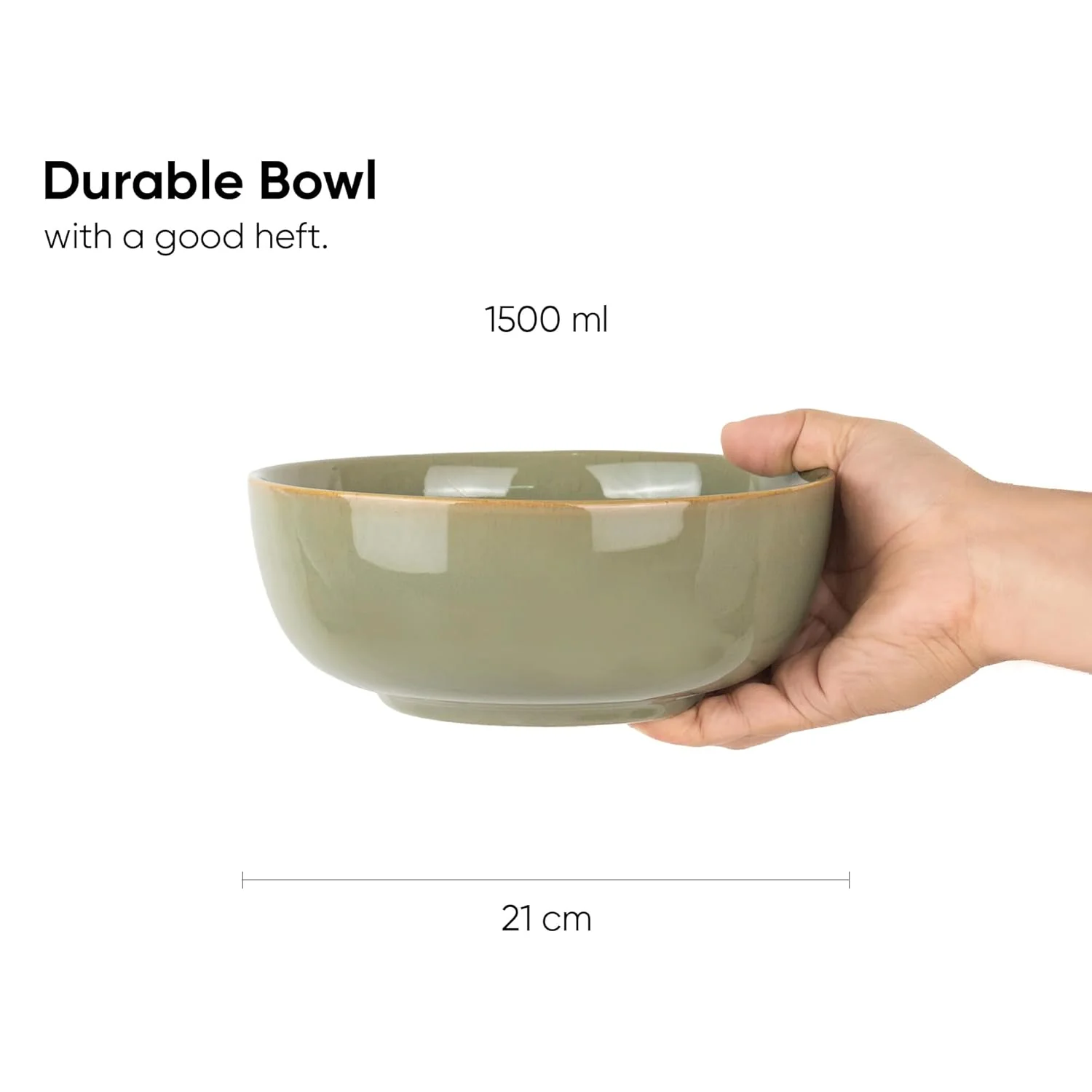 Ceramic Large Bowl, 1500ml - 21cm, 1 Piece, Pistachio Green | Stoneware Ceramic Serving Bowls - Ceramic Bowl With Glossy Finish | Pasta Serving Bowl - Microwave Safe & Dishwasher Safe - Image 5