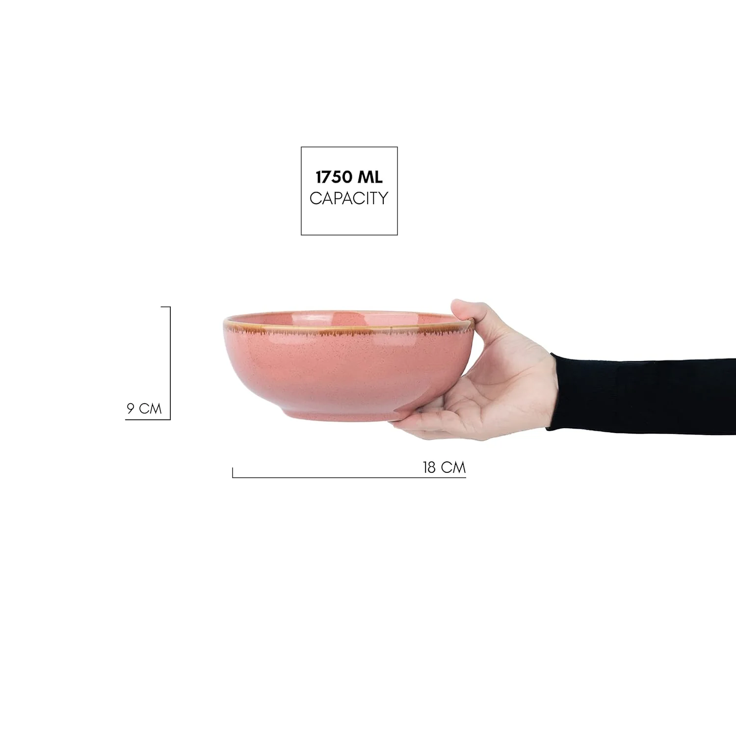 Ceramic Large Serving Bowl Set Of 1 Pc - 1750ml, Pink | Ceramic Bowl - Large Size | Microwave Safe Bowl - Bowl Set With Glossy Finish | Ceramic Bowl - Image 4