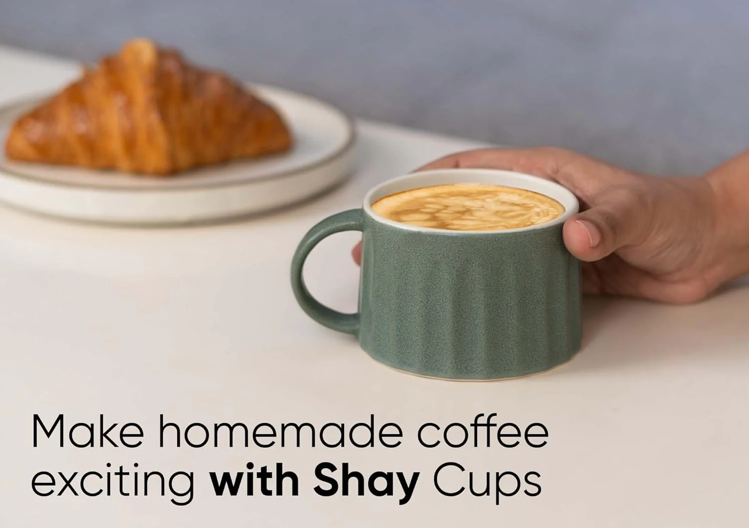 Ceramic Line Cappuccino Cup Set Of 2 - Rustic Green, 300ml Each | Coffee Cup With Matte Finish - Large Cup For Coffee - Ceramic Cup | Premium Stoneware Coffee Cup | Microwave Safe & Dishwasher Safe - Image 4