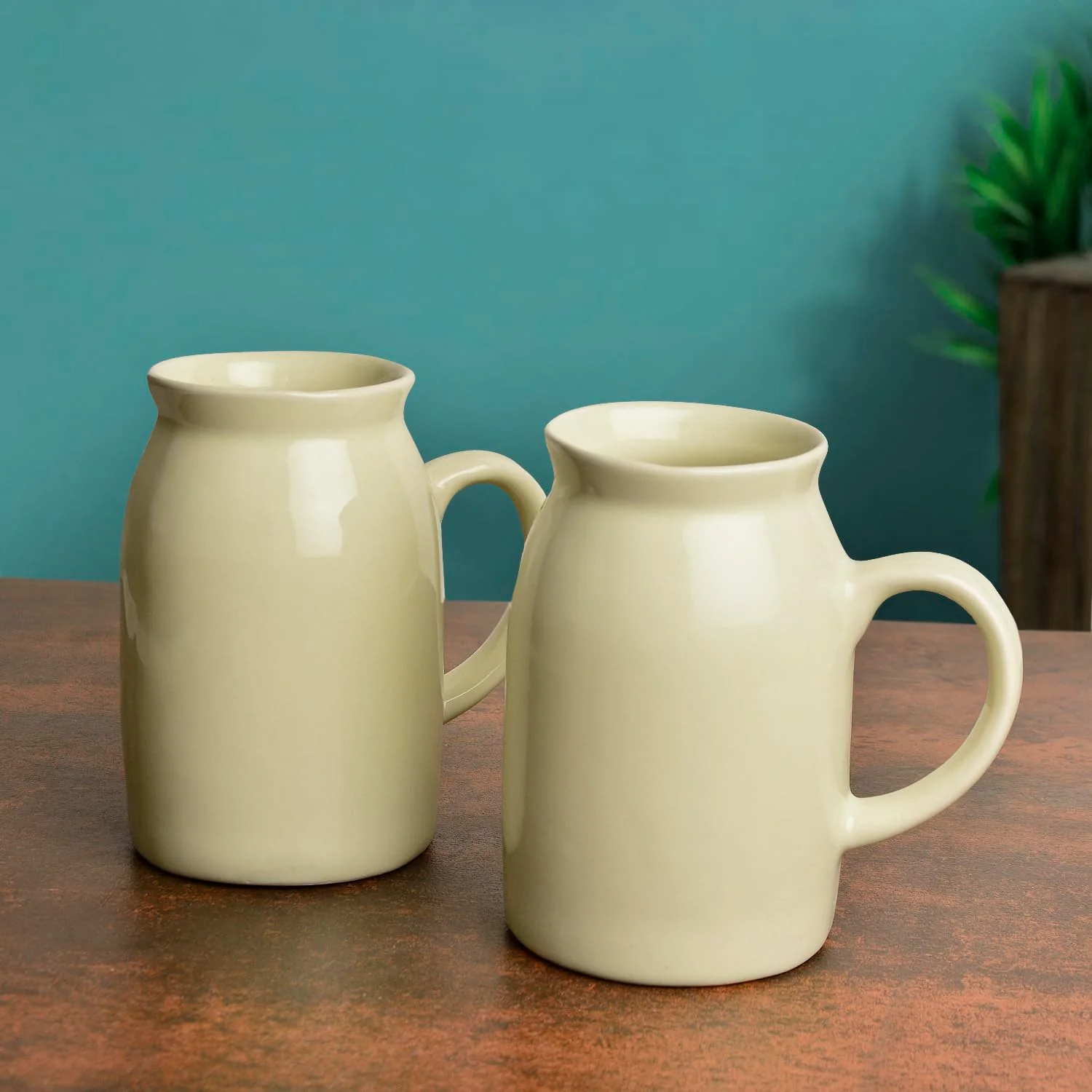 Ceramic Mason Jar Mugs Set Of 2 - 500ml Each, Yellow | Cold Coffee Mugs - Smoothie Mugs - Bottle Mugs - Image 2