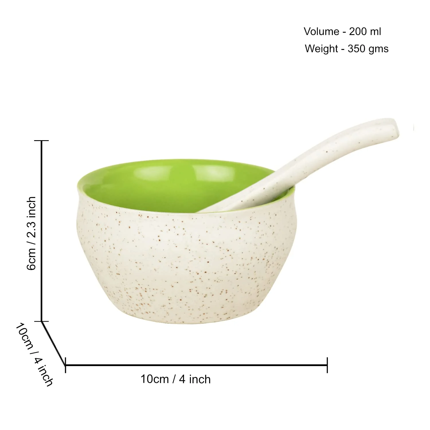 Ceramic Matt Finish Soup Bowls With Spoon Set Of 6 - 200ml Each, White & Multicolor | Ceramic Maggi Bowls - Cereal Bowls - Image 6