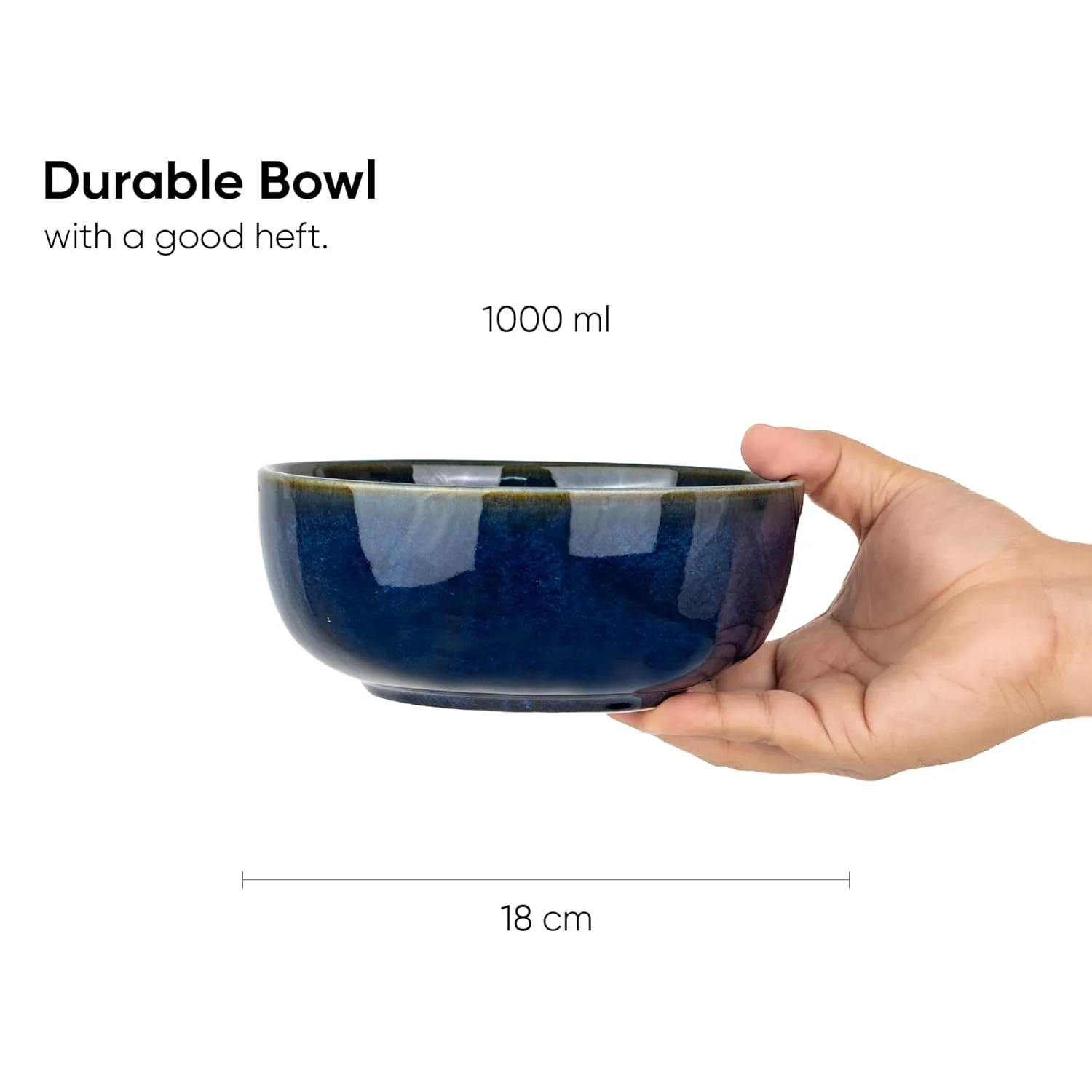 Ceramic Medium Bowl Set Of 2 Pieces - 18cm, Blue Green Reactive, 1000ml Each | Glossy Finish Stoneware Ceramic Serving Bowls | Ceramic Bowl - Pasta Serving Bowl | Microwave Safe - Image 3