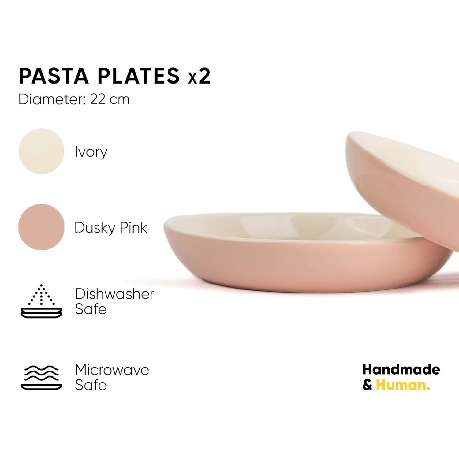 Ceramic Pasta Bowl Set Of 2 Pcs, 22cm - Pink Outside, 300ml Each | Stoneware Ceramic Serving Bowls With Glossy Finish | Pasta Plate - Deep Plate | Ceramic Bowl - Pasta Serving Plate - Image 2