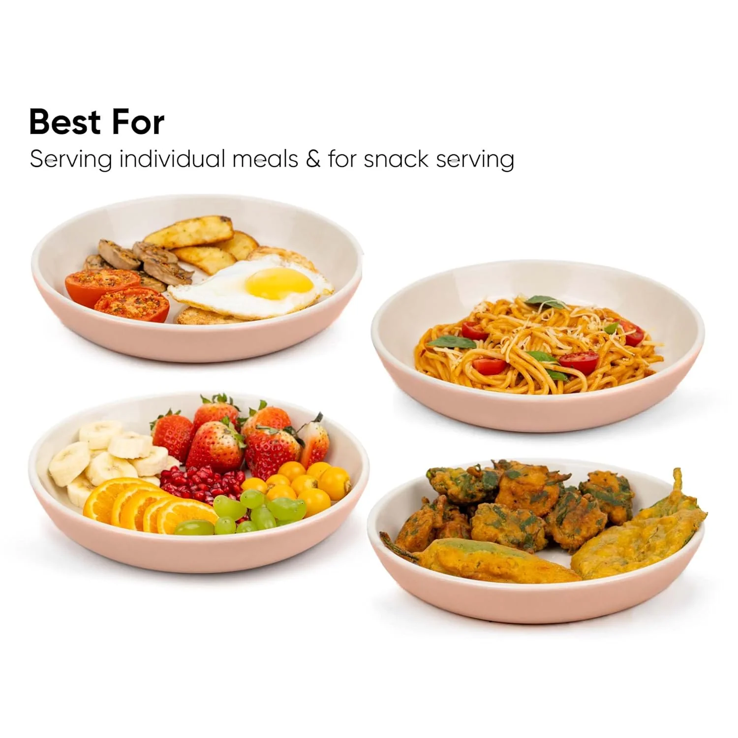 Ceramic Pasta Bowl Set Of 2 Pcs, 22cm - Pink Outside, 300ml Each | Stoneware Ceramic Serving Bowls With Glossy Finish | Pasta Plate - Deep Plate | Ceramic Bowl - Pasta Serving Plate - Image 3