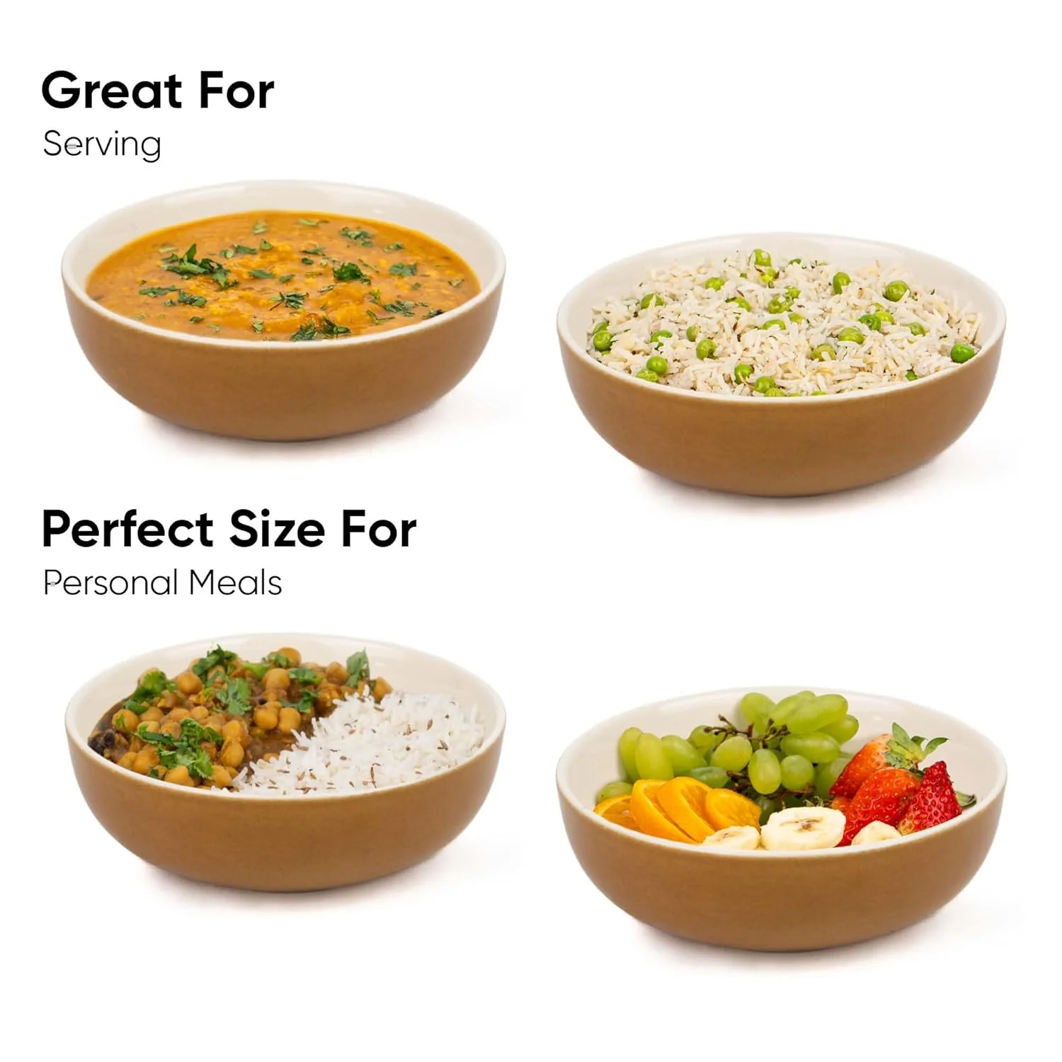 Ceramic Pasta Bowl Set Of 2 Pieces - 18cm, Brown Ivory, 800ml Each | Stoneware Ceramic Serving Bowls | Pasta Plate - Deep Plate | Ceramic Bowl With Glossy Finish - Pasta Serving Plate - Image 4