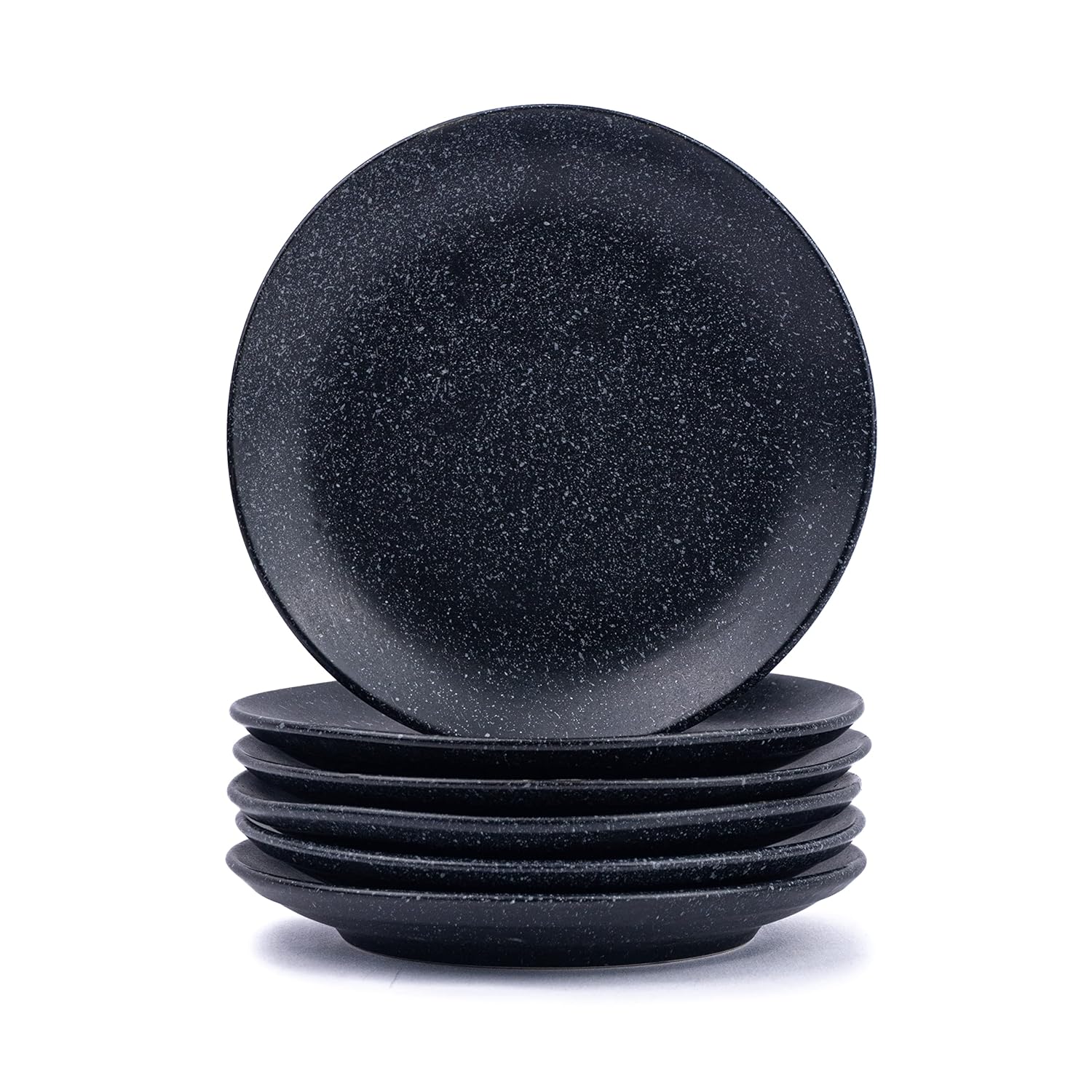 Ceramic Quarter Plates Set Of 6, Black Speckle | Premium Stoneware Snacks Plates Set - Dessert Plates | Small Plates With Matte Finish - Microwave Safe & Chip Resistant