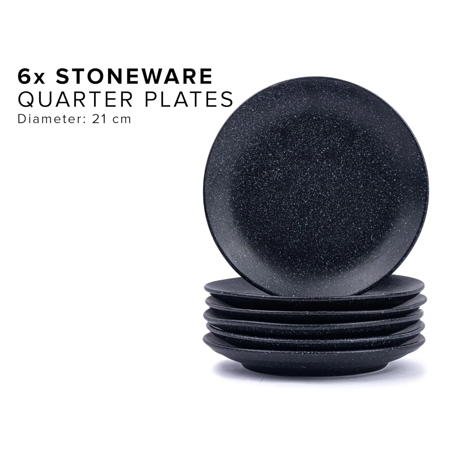 Ceramic Quarter Plates Set Of 6, Black Speckle | Premium Stoneware Snacks Plates Set - Dessert Plates | Small Plates With Matte Finish - Microwave Safe & Chip Resistant - Image 3