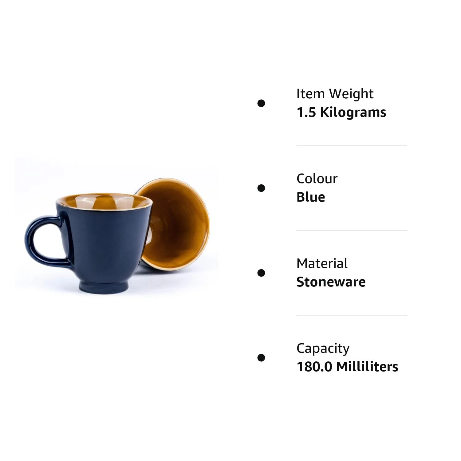 Ceramic Royal Tea Cups Set Of 6 - Midnight Blue, 180ml Each | Premium Stoneware Tea Set With Glossy Finish - Ceramic Tea Cup | Small Cups For Tea - Microwave Safe & Dishwasher Safe - Image 4