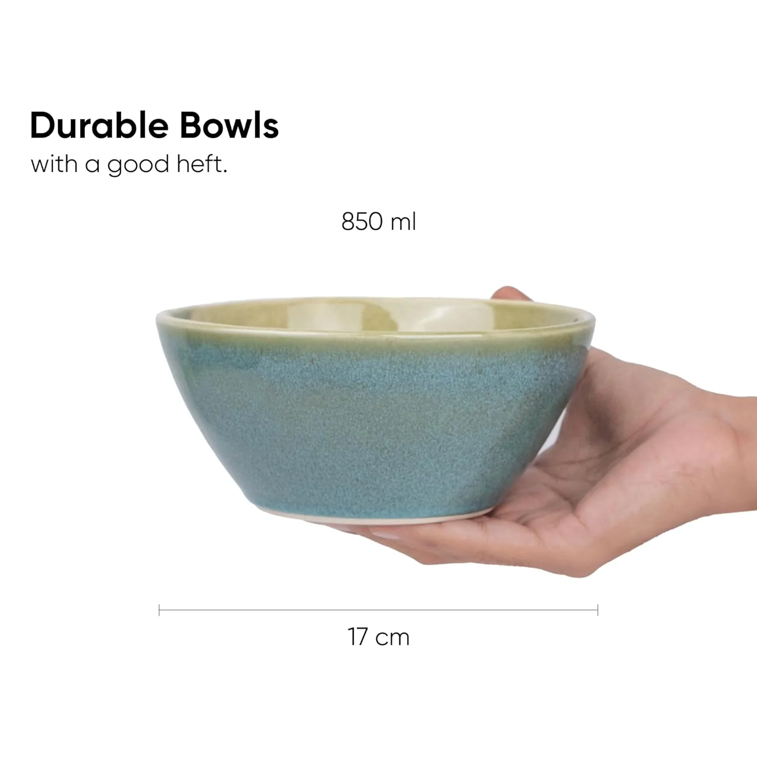 Ceramic Serving Medium Bowls Set Of 2 Pieces - 850ml Each, Green Blue Reactive | Premium Ceramic Bowls - Medium Size | Microwave Safe Bowls - Bowl Sets With Glossy Finish | Ceramic Bowls - Image 3